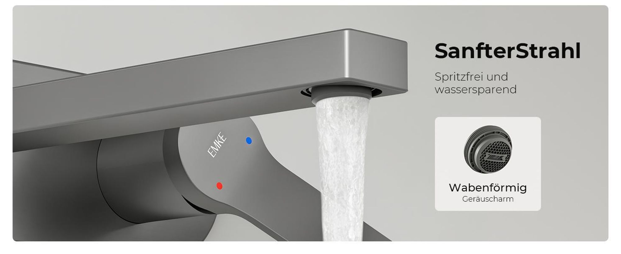 EMKE Wasserhahn Badarmatur 288x210x70mm Einhebel Mischbatterie, Warm und Kalt Waschbecken Armatur, Wandmontiert Waschtischarmatur - Anthrazit Matt