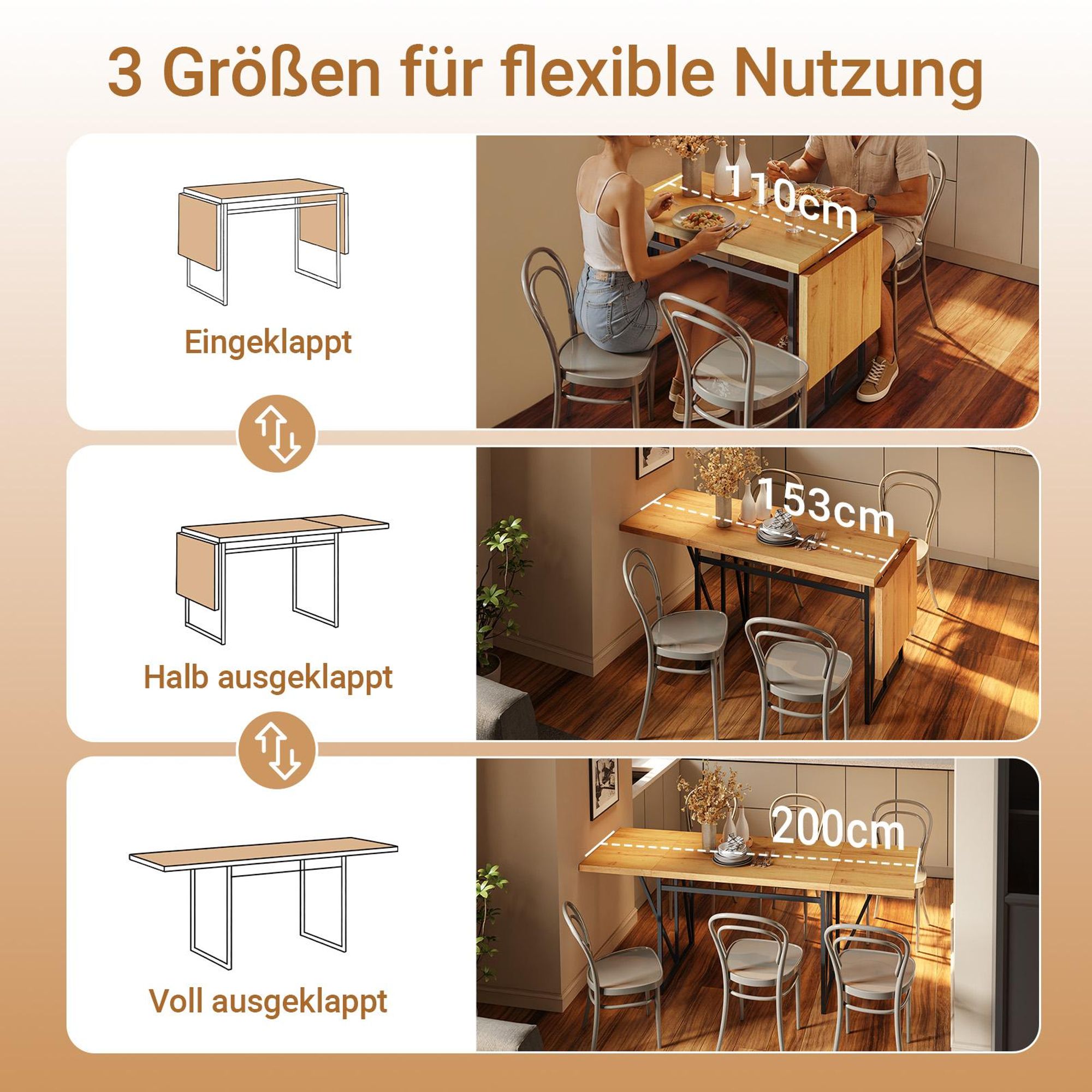 SoBuy Wandtisch Erweiterbarer Tisch Naturholz Industriell FWT113-N