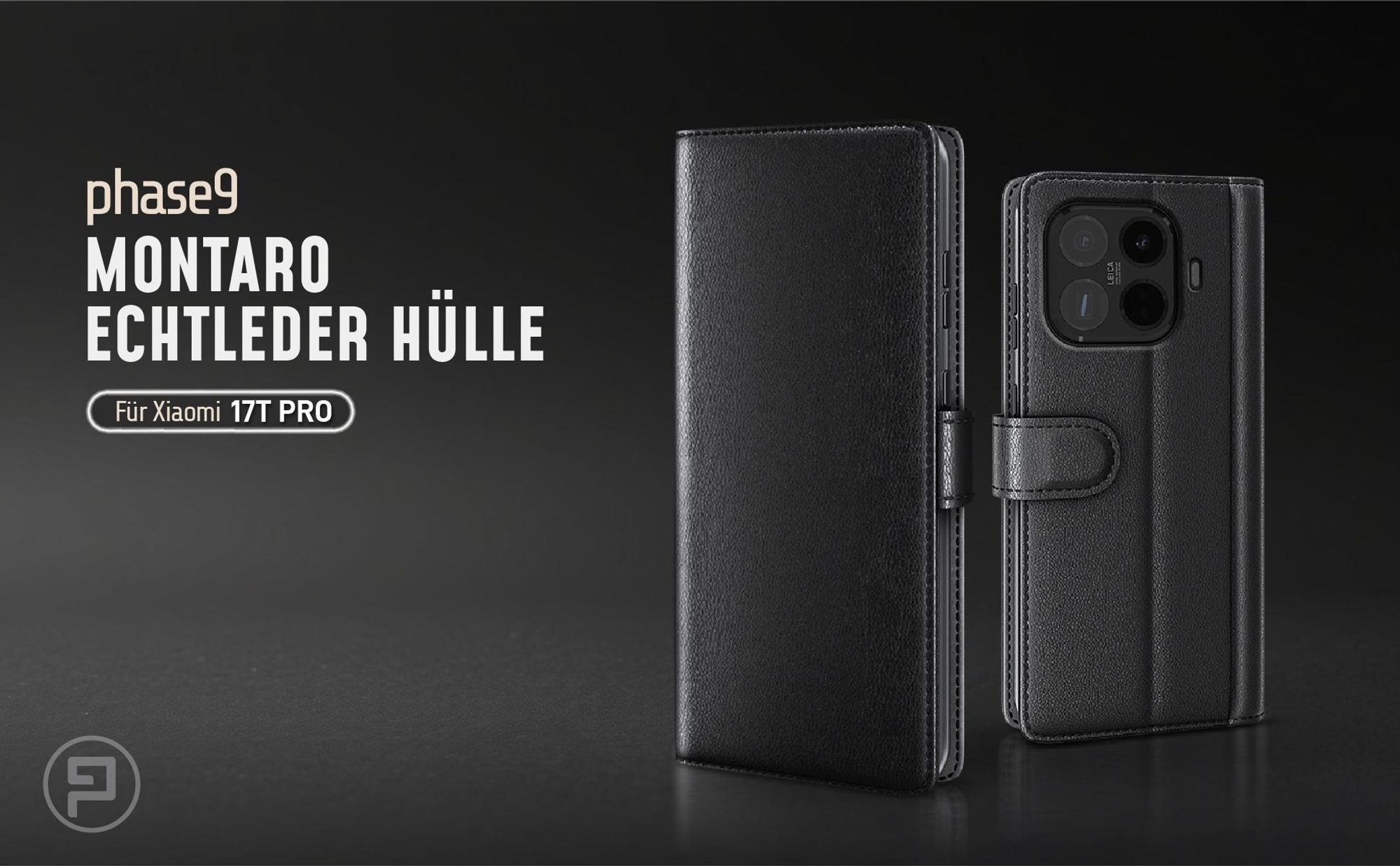 Schwarze Lederhülle für Xiaomi 17T Pro mit Magnetschließe