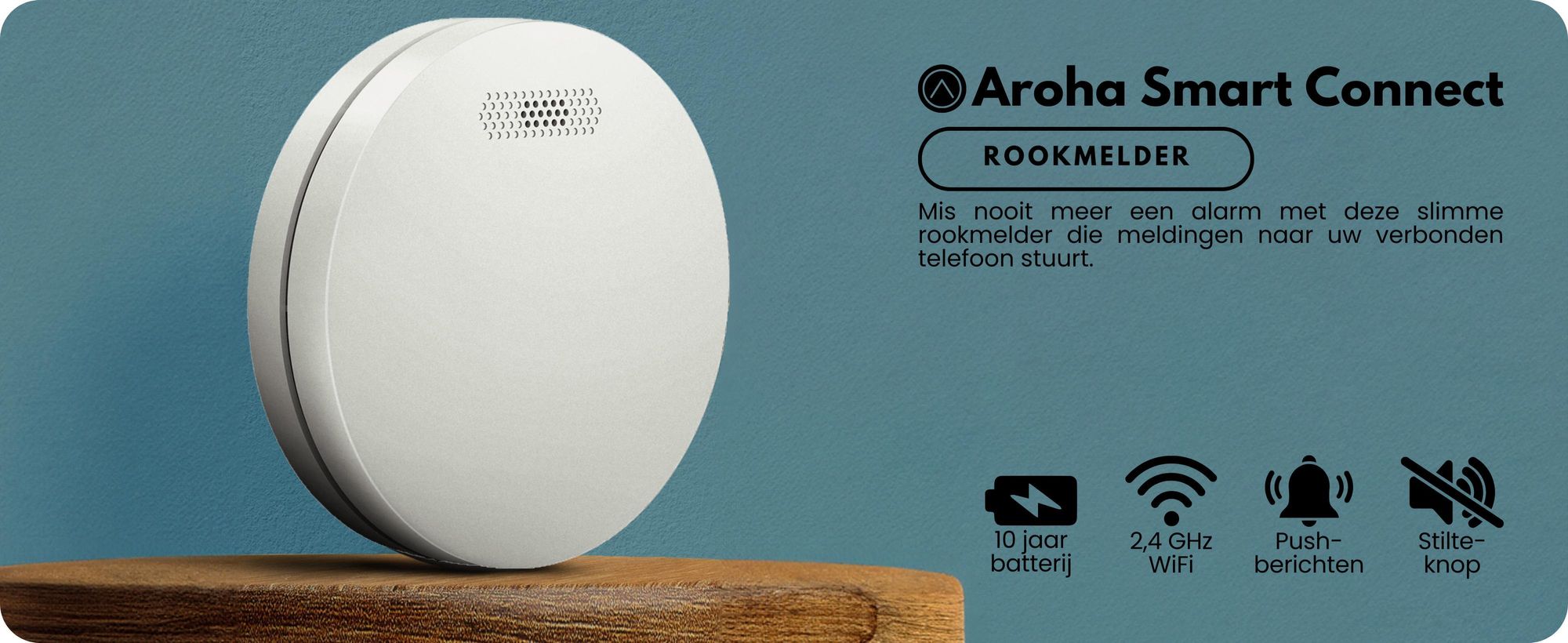 Aroha Smart Connect: Slimme rookmelder met Wi-Fi - 10 jaar batterijduur - Brandmelder met app (Tuya & Smartlife) - Set van 3