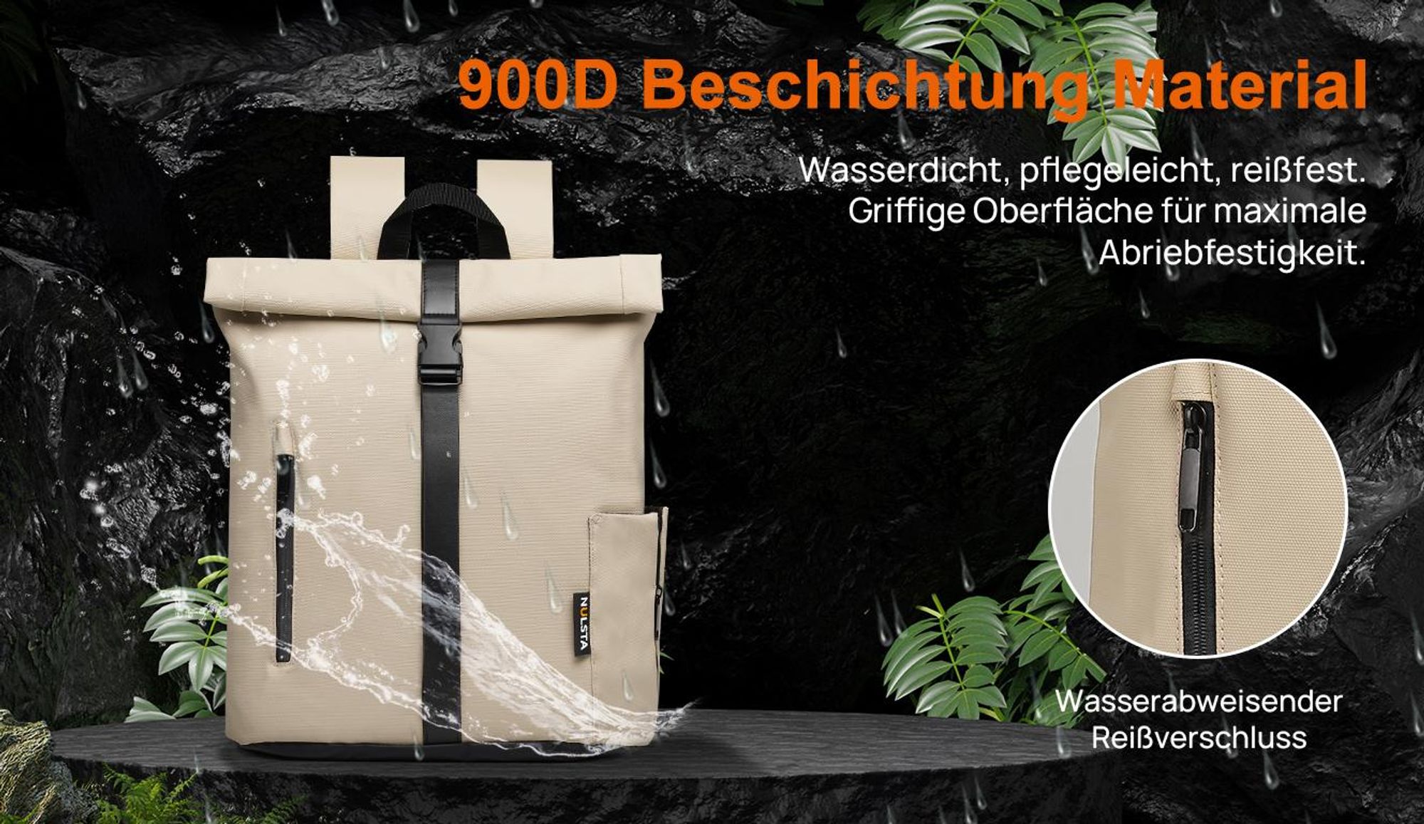Damen Herren Rolltop Rucksack 25L, Groß Schulrucksack Wasserdicht mit 15,6 Zoll Laptopfach, Backpack für Job Radsport Reisen Freizeit Fahrrad,Aprikose