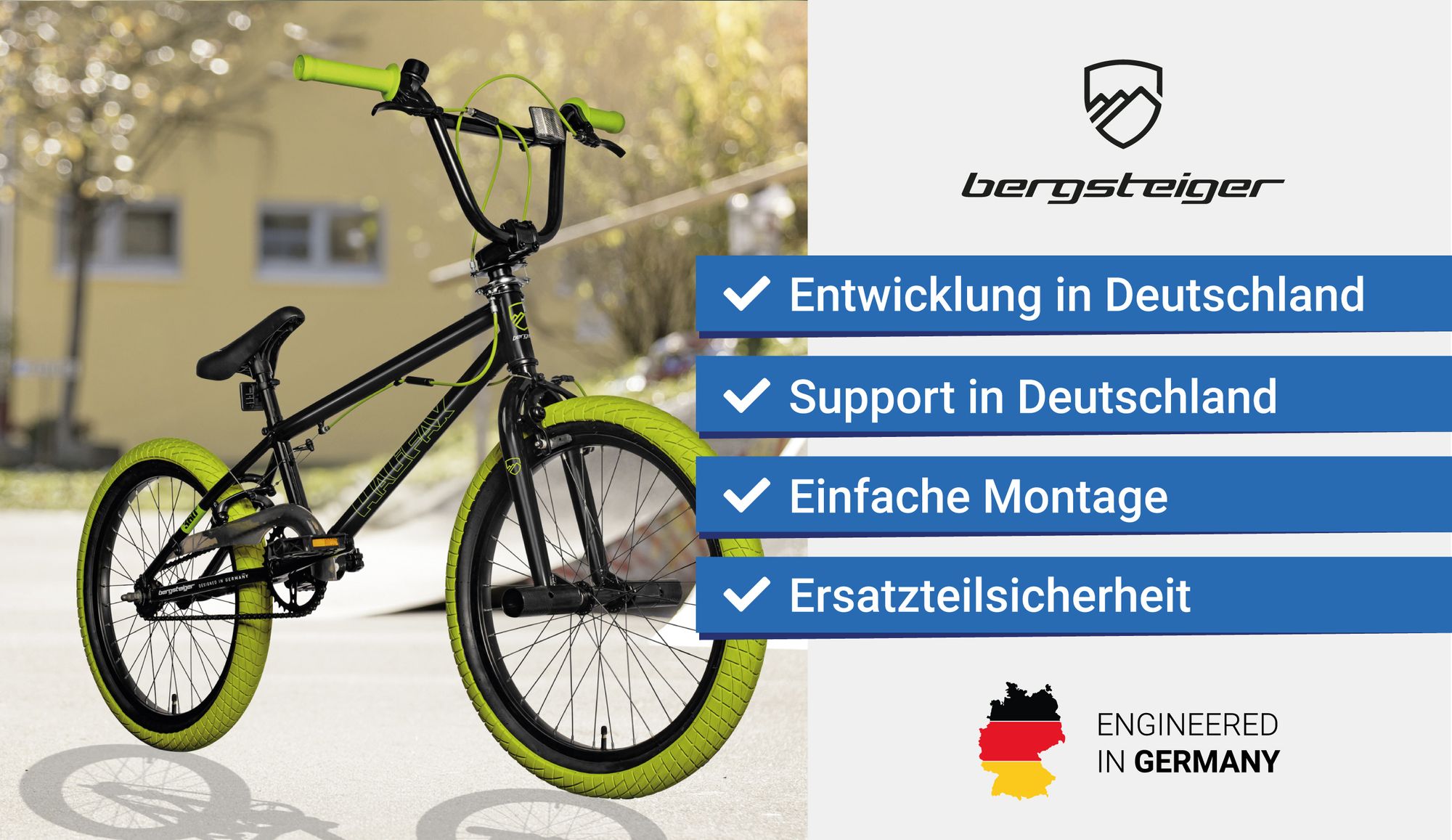 Bergsteiger Halifax 20 Zoll BMX, 360° Rotor-System, Freestyle, 2 Stahl Pegs, Kettenschutz, Freilauf