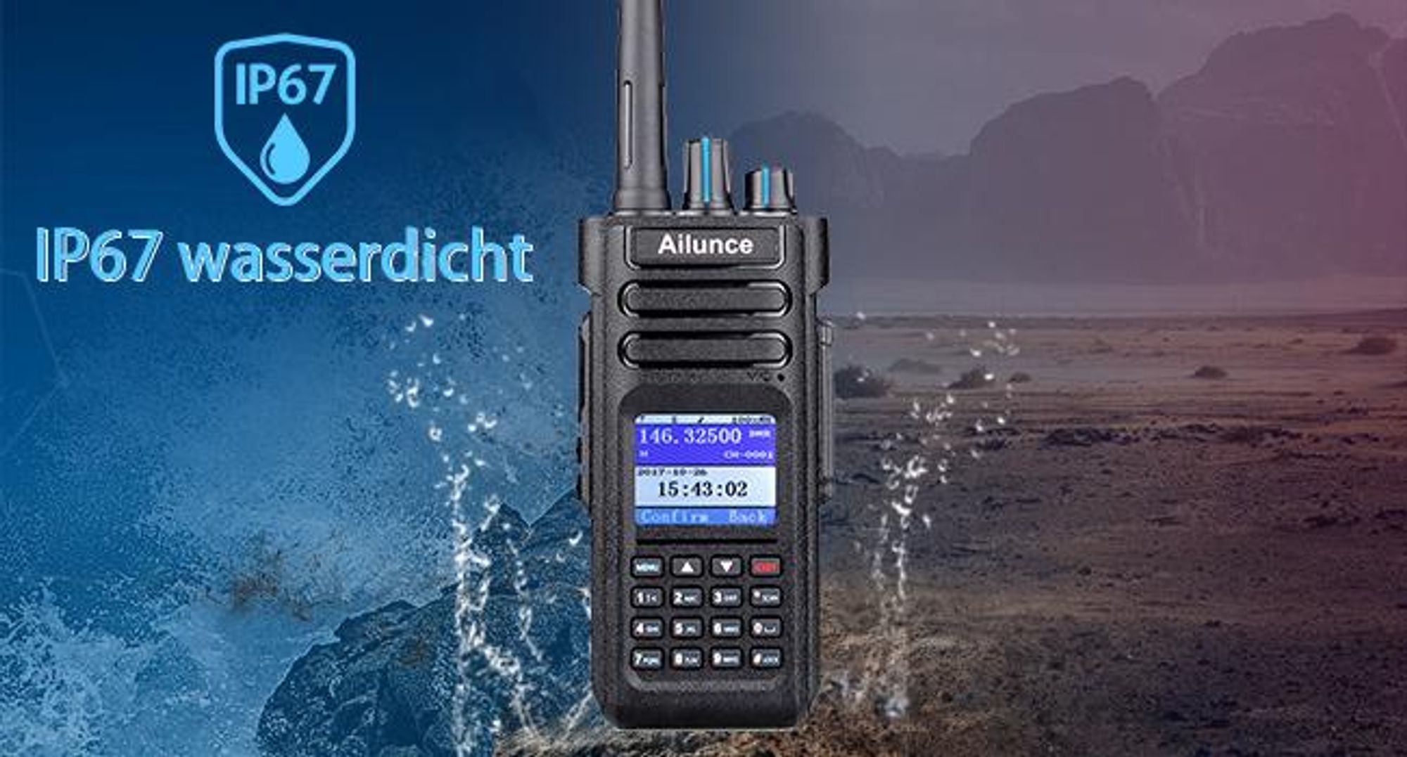 Retevis Ailunce HD1 Digitales Funkgerät, DMR Amateurfunk, GPS, Dual Band, 3200mAh, Type C, IP67 Wasserdicht, 16 Tasten DTMF