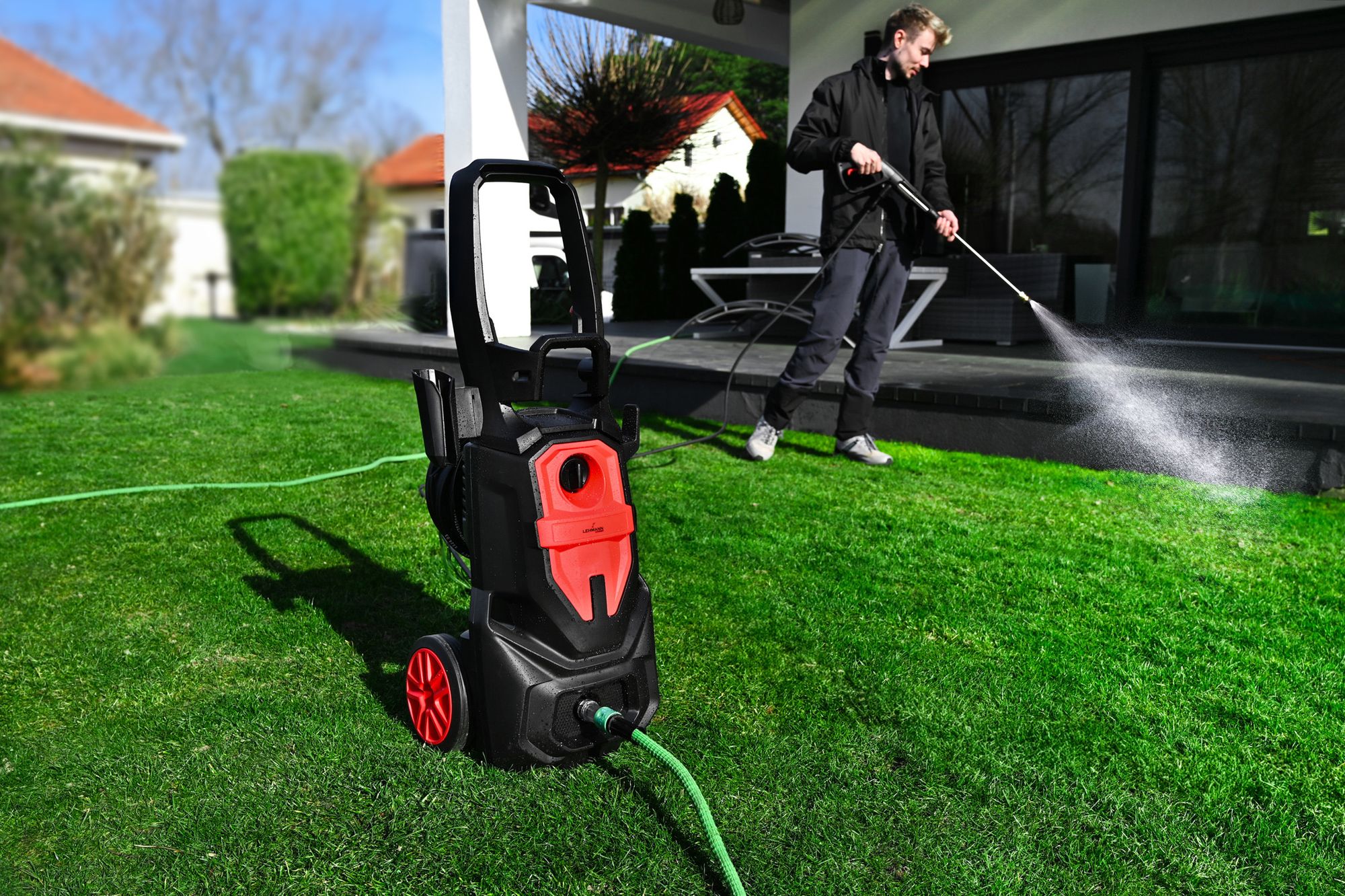 Myjka ciśnieniowa Lehmann Phoenix indukcyjna 3000 W, 350 bar, przepływ wody 480 l/h, ze zwijaczem węża 12 m, pianownicą i dyszą turbo