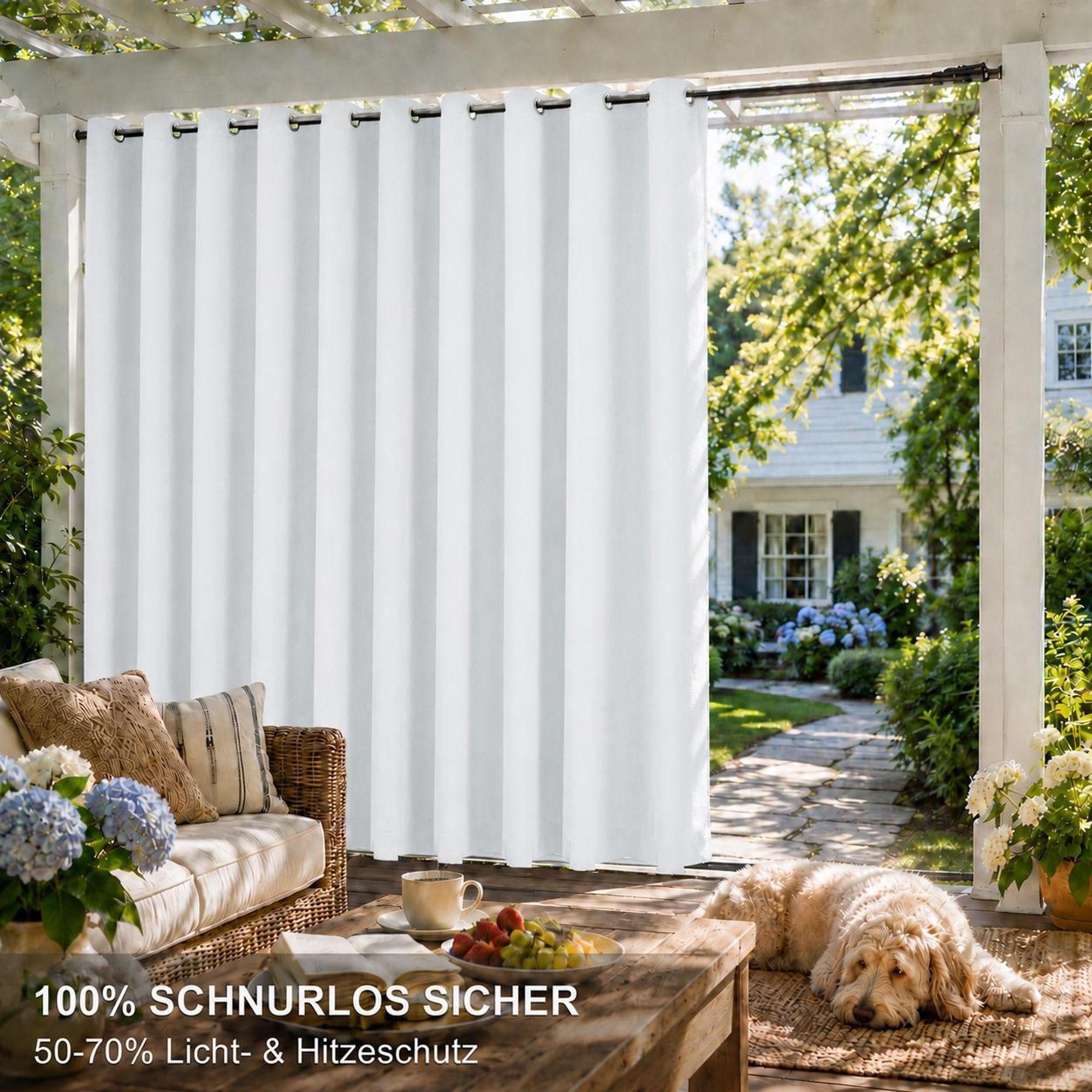 1x Garden Outdoor Vorhang Wetterfest Mit ösen Wasserdicht extra breite Privatsphäre UV-Schutz für Balkon Terrasse Patio Pavillon, 180x213cm, Weiß