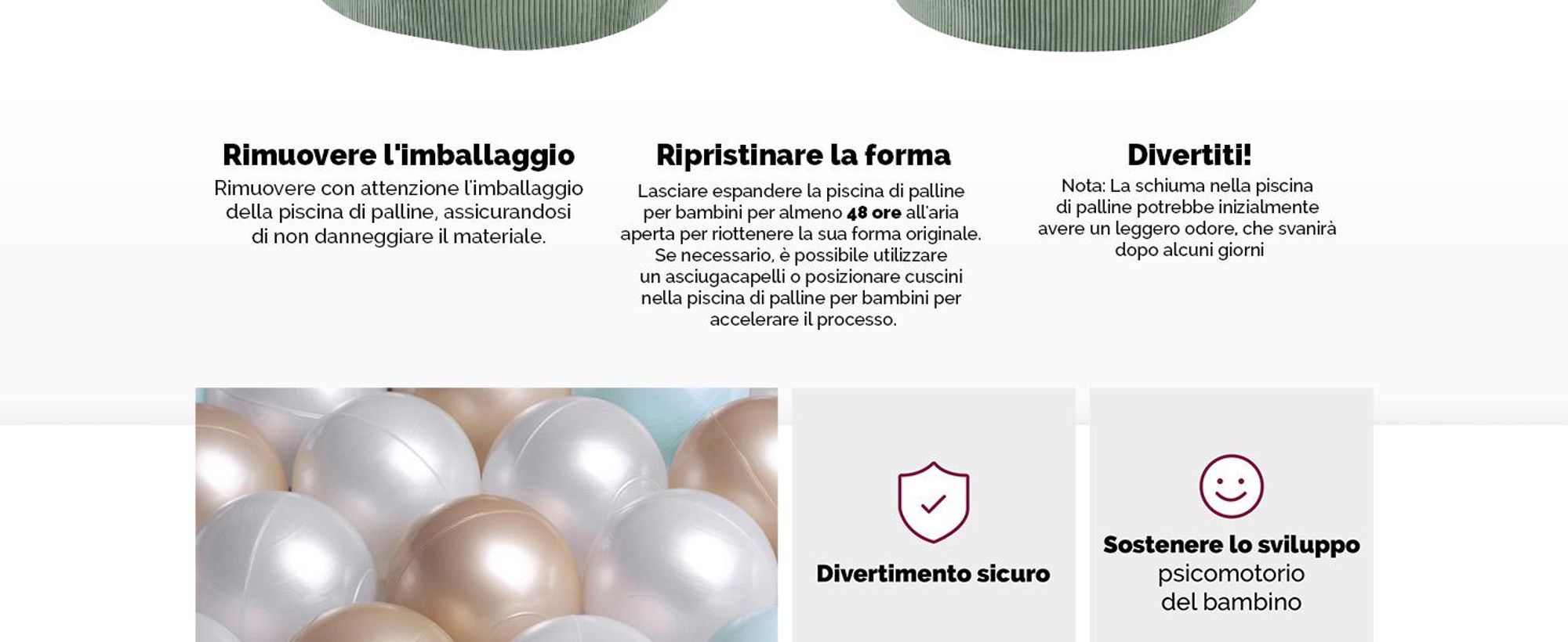 MISIOO piscina di palline con imbottitura in schiuma - 90x30cm - 200 palline per piscina di palline - Palline di alta qualità per bambini - Giocattolo sicuro - Verde