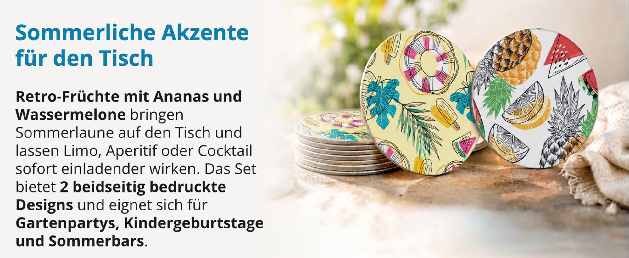 itenga 40x Bierdeckel rund Retro Sommer Früchte Untersetzer 10,7cm