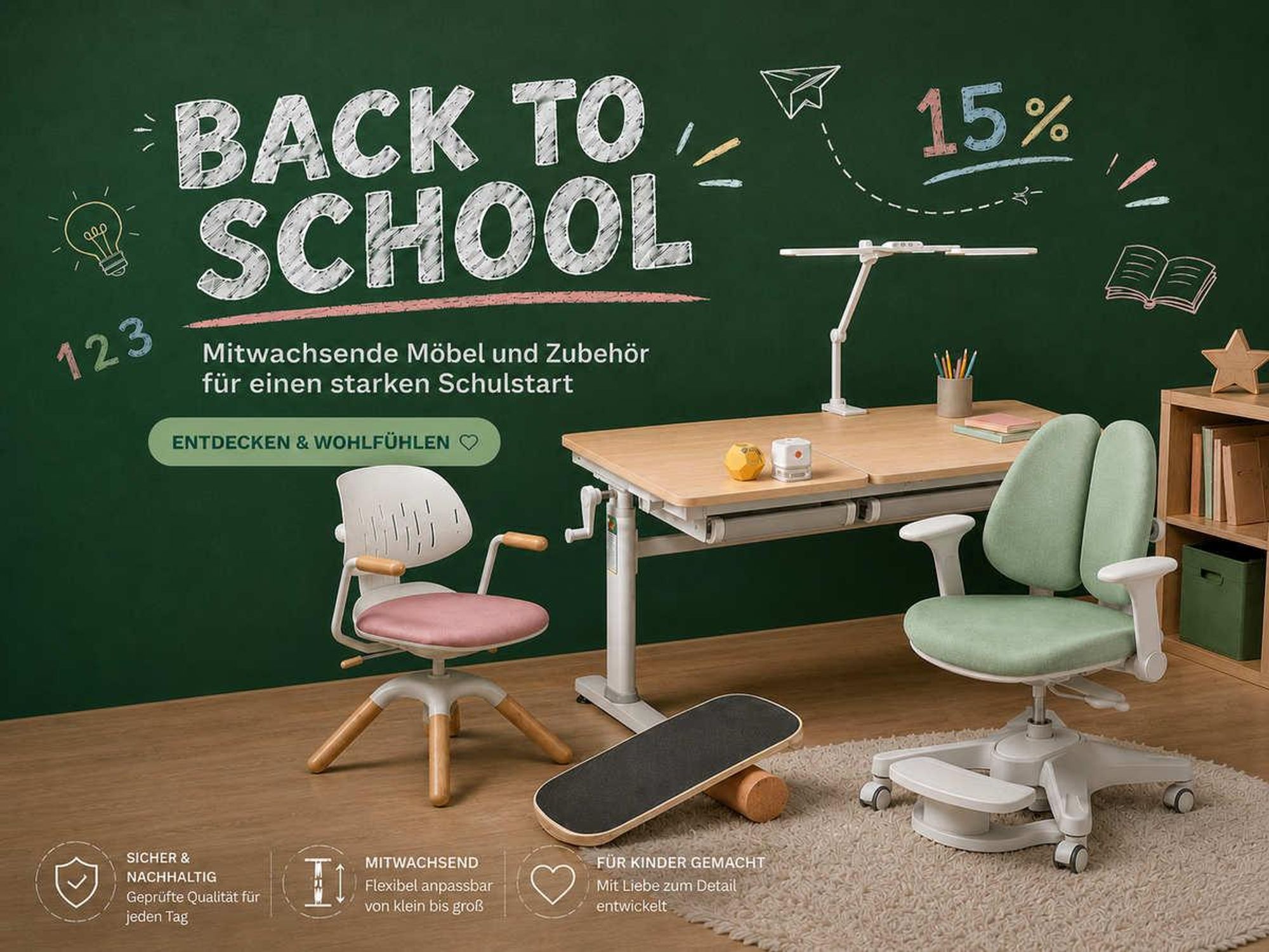 HOKO Handgelenkauflage mit Buchstopper 62x5,2 cm, PolyurethanSchaum, rutschfest fixierbar, wasserabweisend, für Kinder und Jugendliche, Grau, LANA