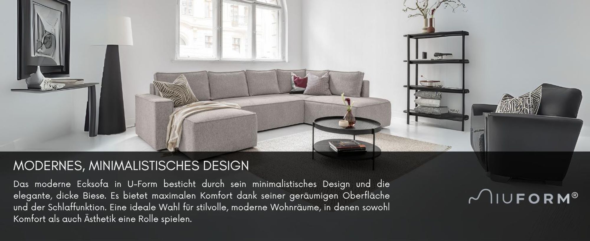 MIUFORM Brave Dave - Ecksofa mit Bettfunktion und Bettkasten U-FORM RECHTS - 322x194cm - Flaschengrün - Sofa Schlafsofa Couch