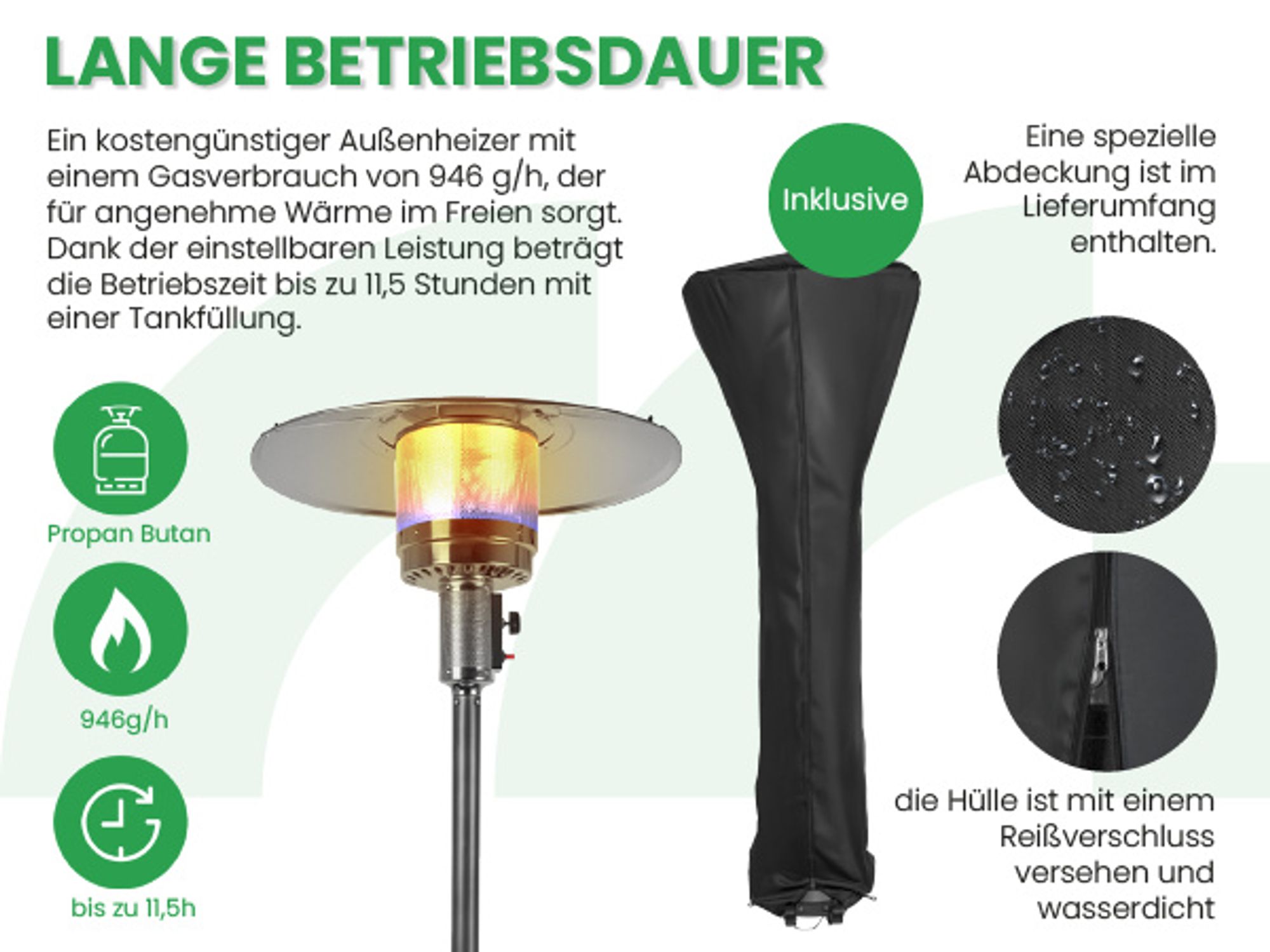 Gasheizschirm Heizstrahler Terrassenheizer mit Abdeckung