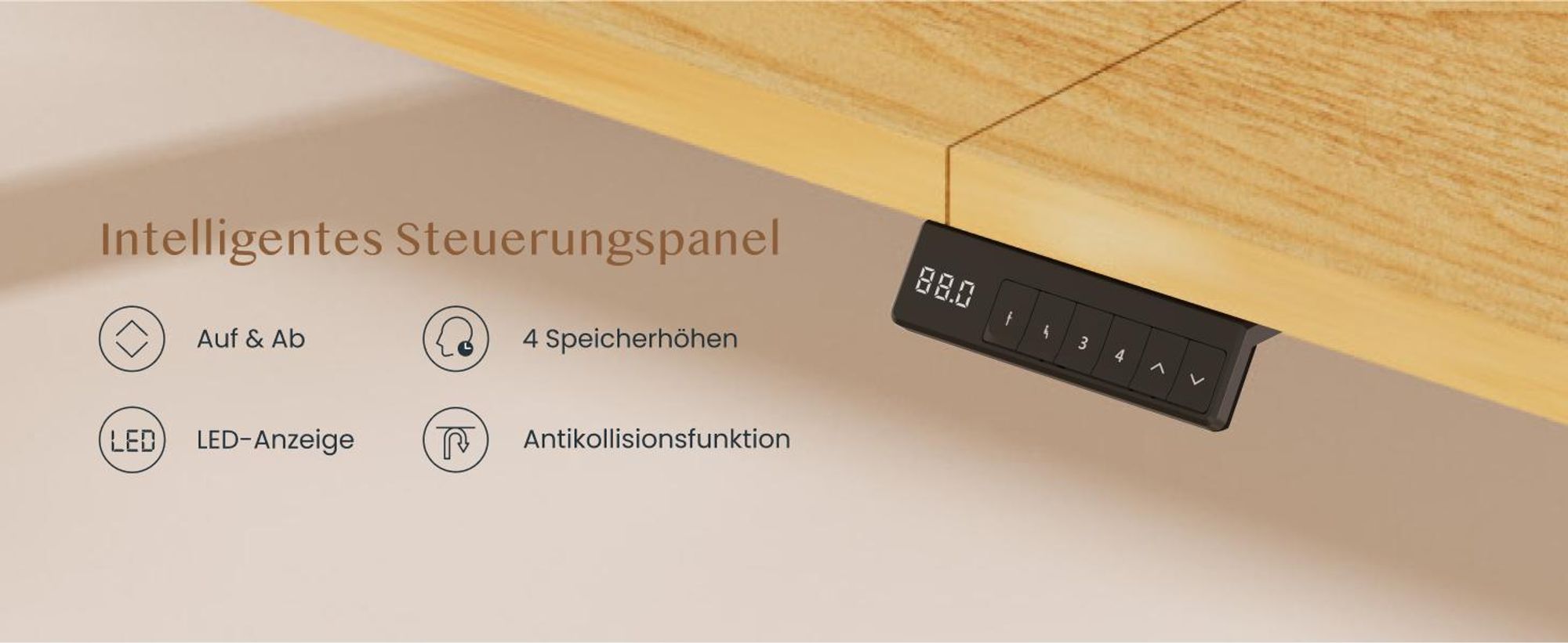 FLEXISPOT QB2 Höhenverstellbarer Schreibtisch Elektrisch 200x80cm mit Steckdosenleiste, 2 STARKE MOTOREN, 120 kg Tragkraft, 4 Memory-Funktion (Ahorn)