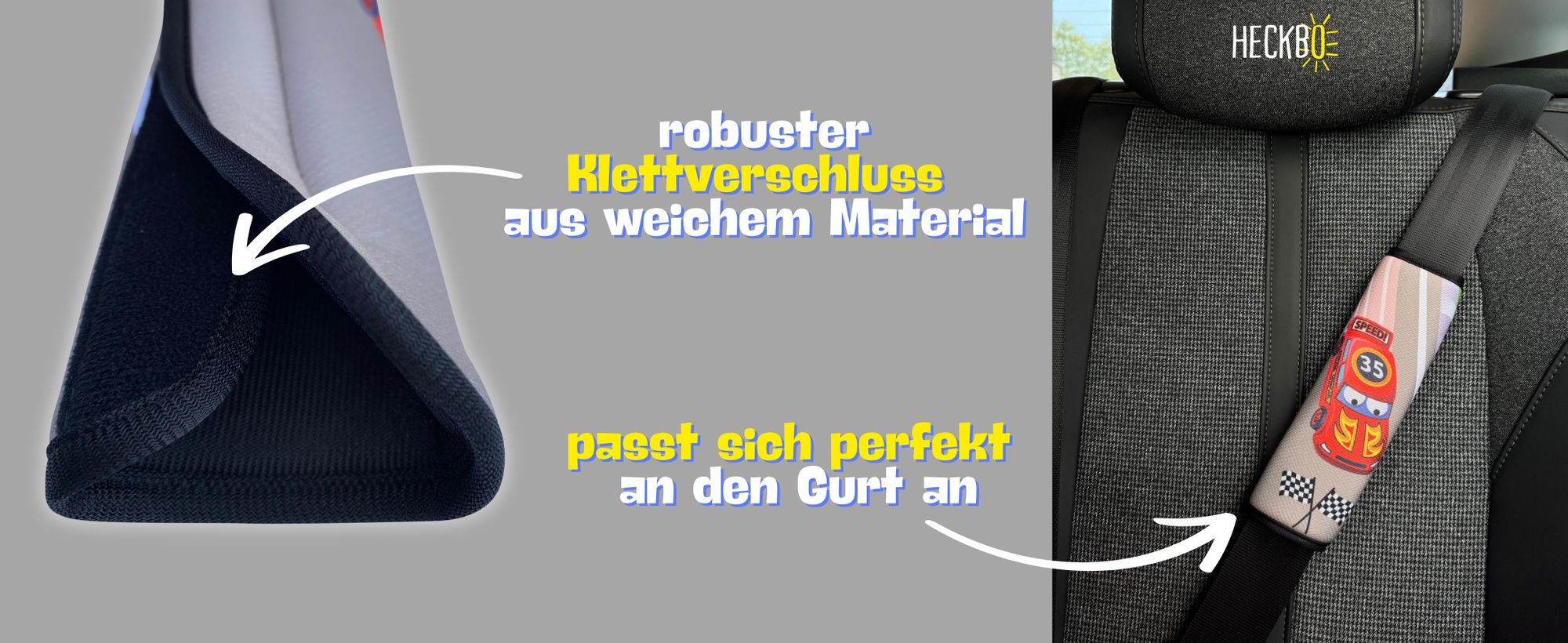 1x HECKBO Auto Gurtschutz mit Feuerwehr, Traktor, Krankenwagen Motiv - für Kinder, Jungen, Jungs - Sicherheitsgurt Schulterpolster Schulterkissen Autositze Gurtpolster - auch für Fahrrad-Sitze