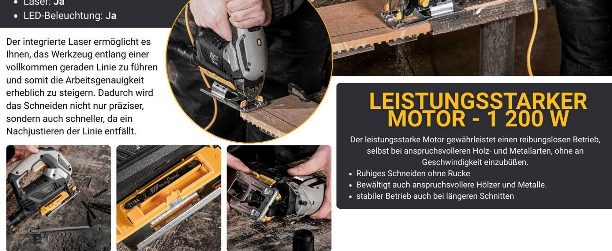 Stichsäge Elektrisch BESTEN BE0002902 Für Holz und Metall Mit Laser + Sägeblätter