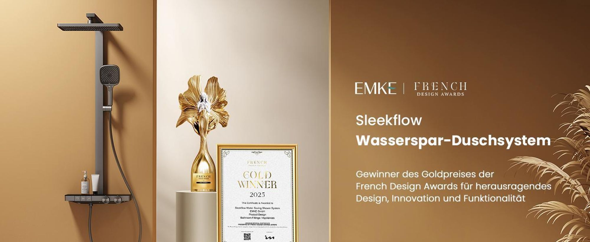EMKE Duschsystem mit Thermostat prämiertes Design Duschsäule Matt Anthrazit 360×240mm eckiger Regendusche, Wassermengenregler, Badewannenauslauf F29