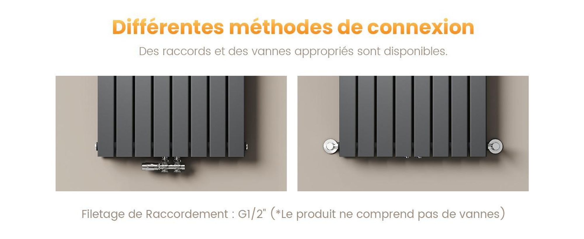 Radiateur EMKE Radiateur à panneaux vertical design 1600x616mm anthracite Double couche plat Raccordement central Chauffage Acier SPCC, 1933 W sans thermoplongeur