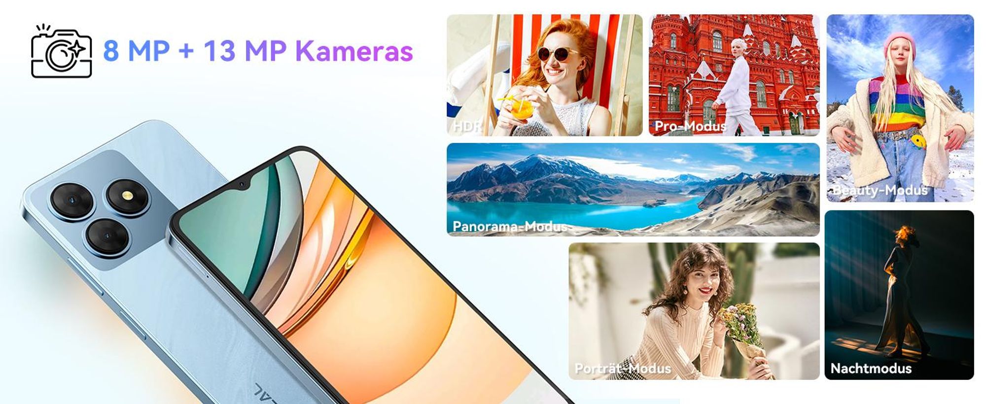 OSCAL FLAT 2 handy, 12(4+8)+128GB, 6,56 Zoll 90Hz IPS Display, 5000mAh, Face ID, 13MP Samsung Kamera, 8,75mm Ultradünn,Octa-Core Unisoc T606
