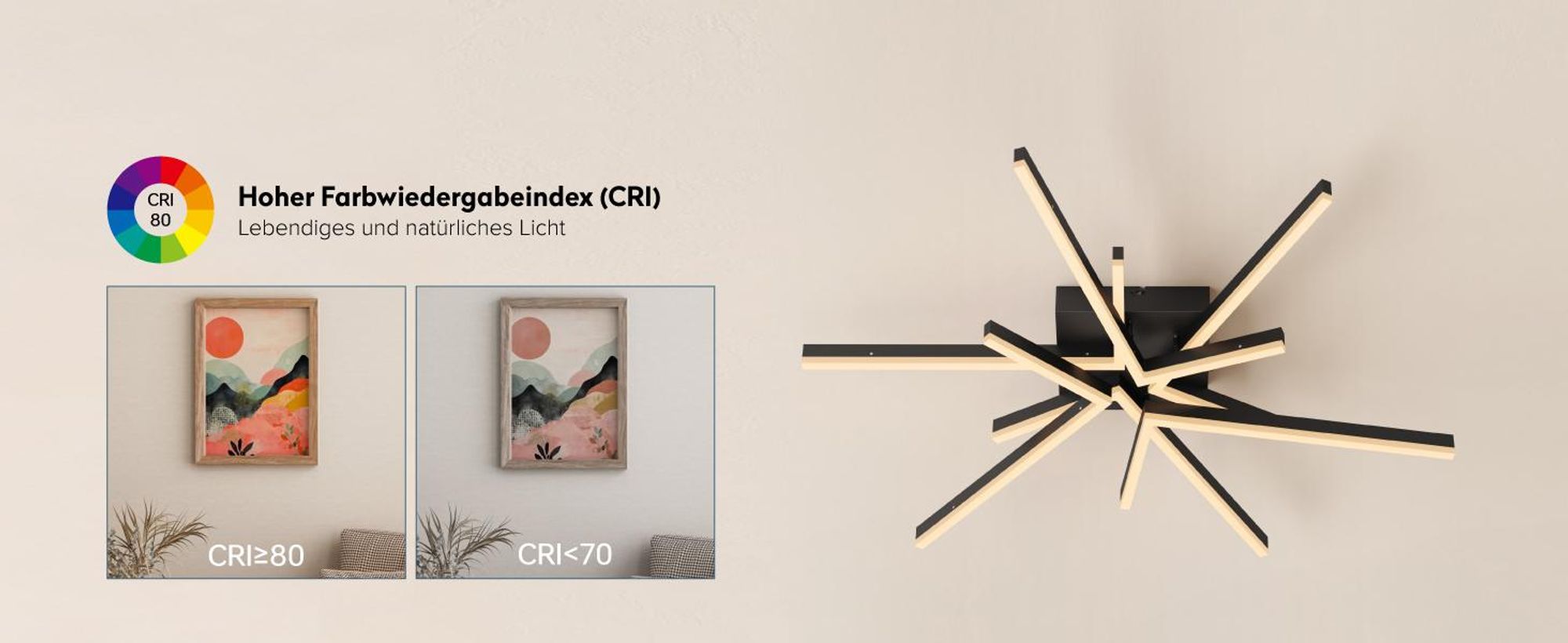 doporro LED Deckenleuchte 72W, 80 cm Deckenlampe für Wohnzimmer oder Küche, einstellbare Farbtemperatur 3000K/4200K/6400K, Sandschwarz Alivetta25038