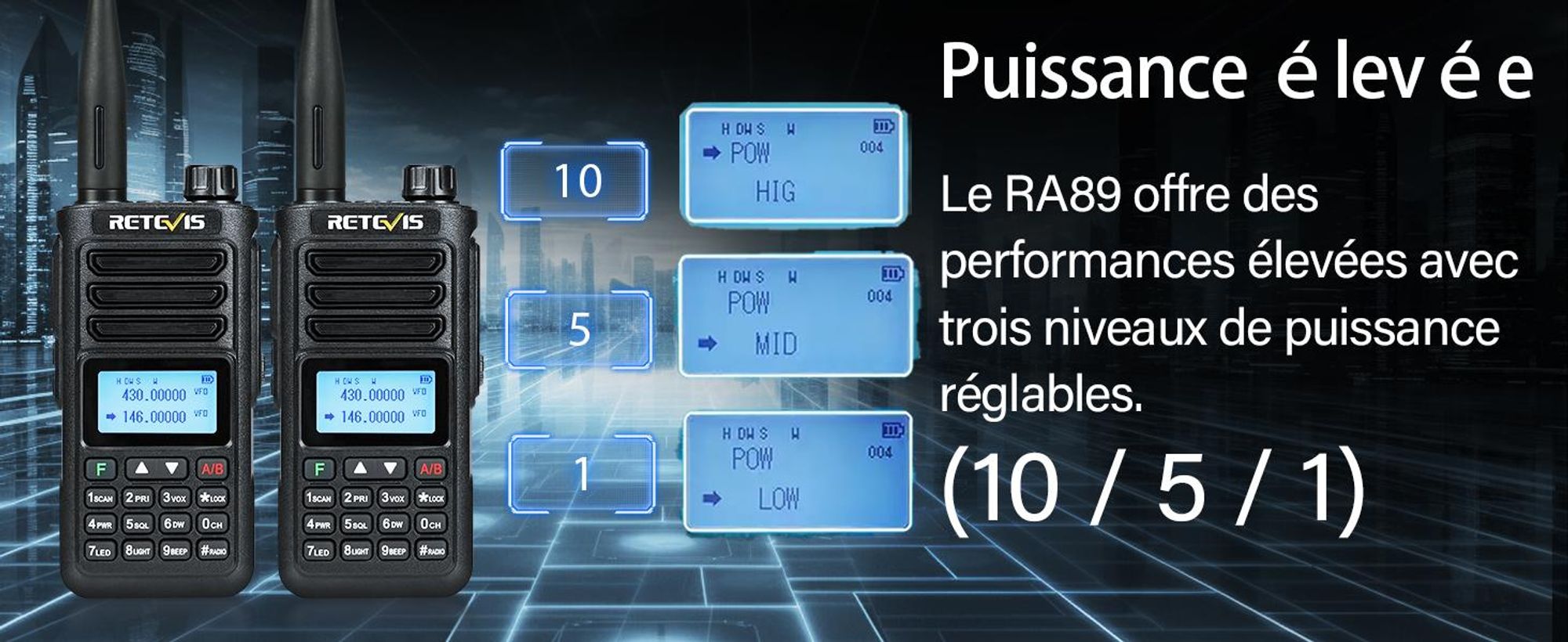 Retevis RA89 radio amateur, haute performance, IP68 étanche, bi-bande, VFO, batterie 2500 mAh, talkie-walkie rechargeable type C(2 pièces, noir)