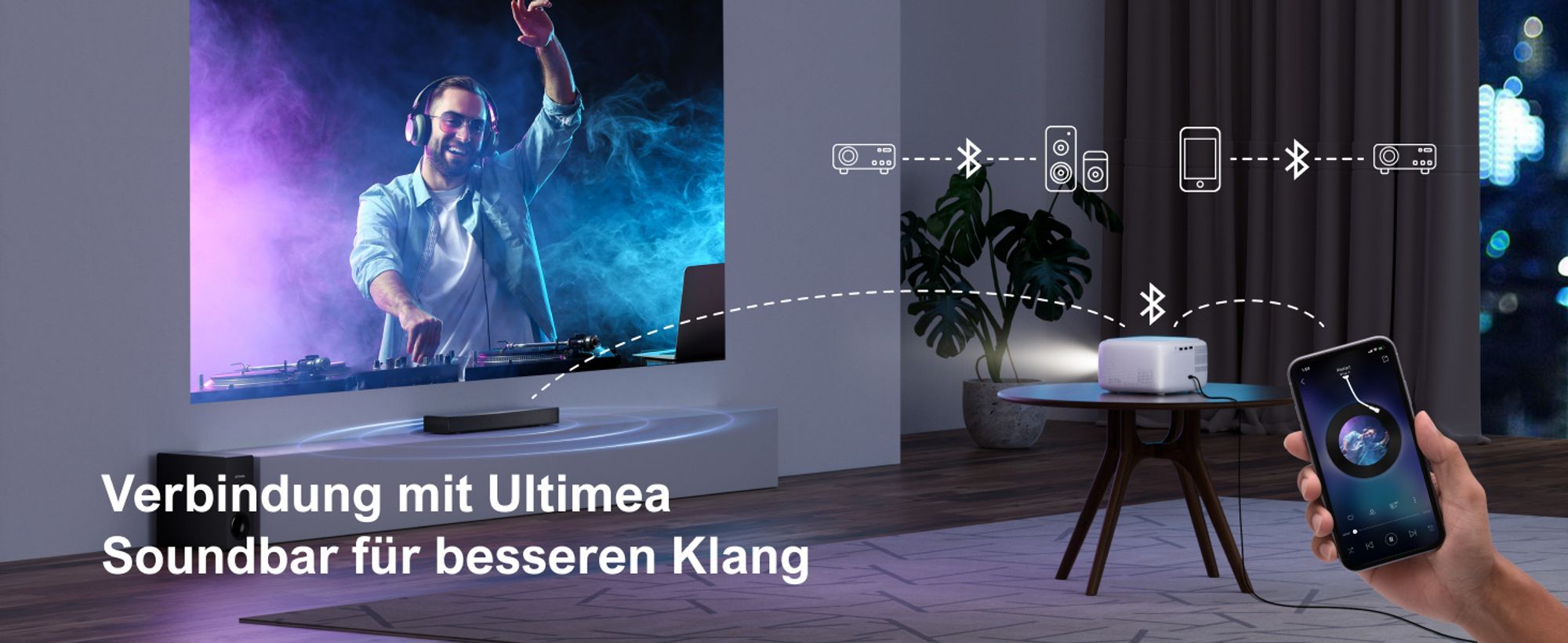 ULTIMEA 5G WiFi Tragbarer Beamer, Full HD 1080P Dekodierung Mini Beamer 300 ANSI Lumen, Elektrischer Fokus, Kompatibel mit iOS Android Phone, Tv Stick