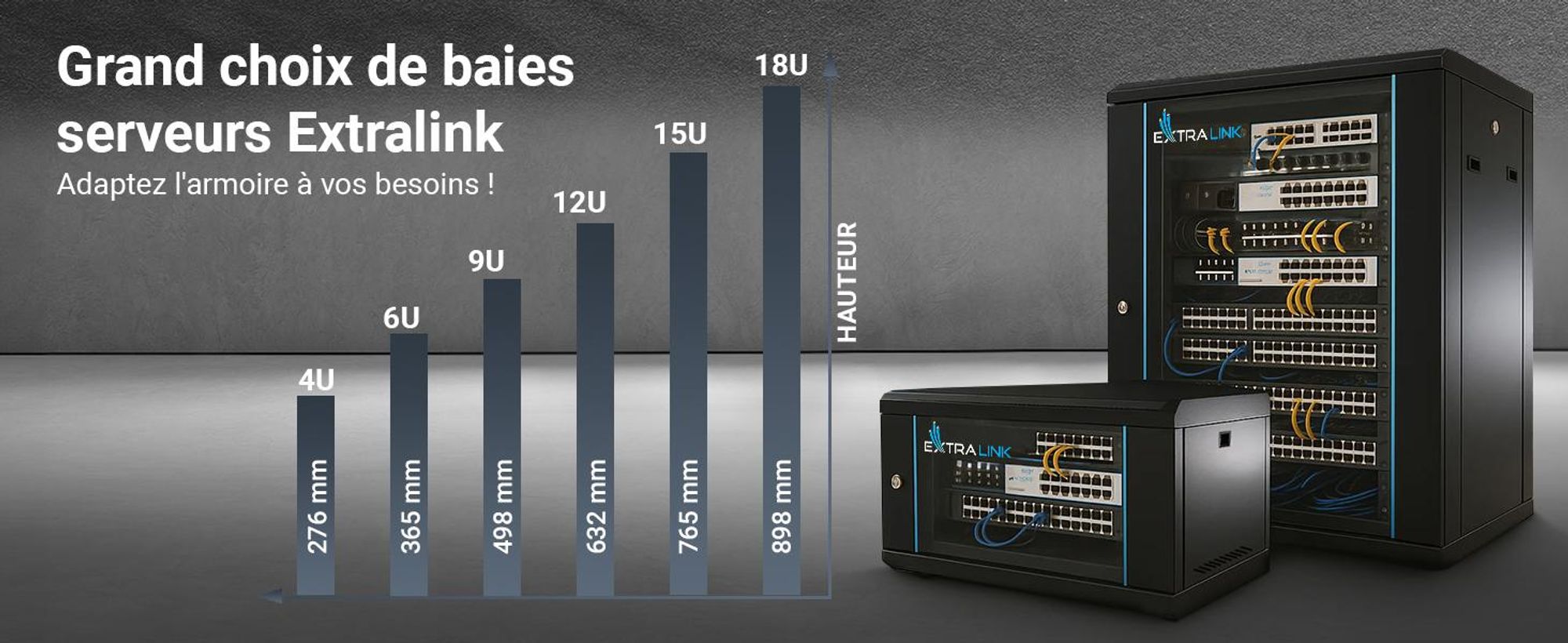 Extralink Armoire Réseau 19" 12U 530x400 mm Murale + Étagère Serveur Rack