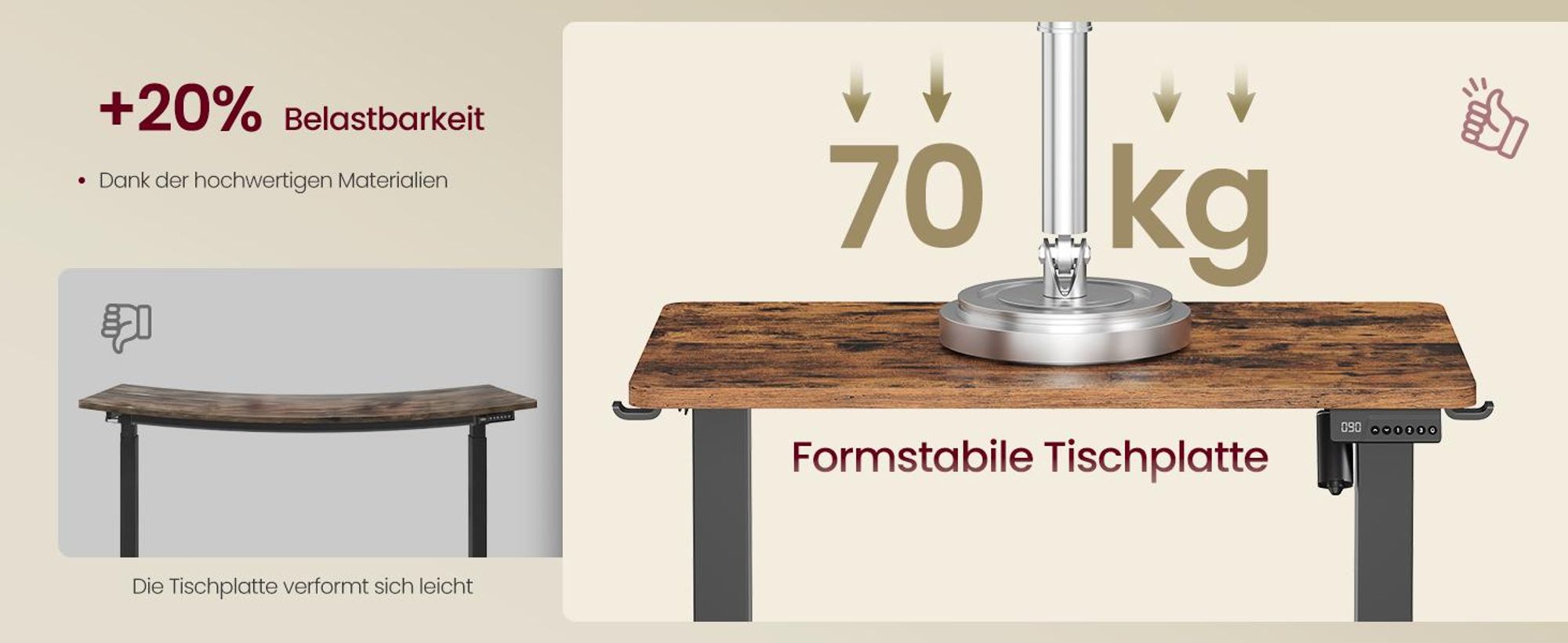 VASAGLE Höhenverstellbarer Schreibtisch, Schreibtisch Elektrisch Höhenverstellbar 80 x 50 cm, Stehschreibtisch mit 4 Memory-Tasten, Computertisch