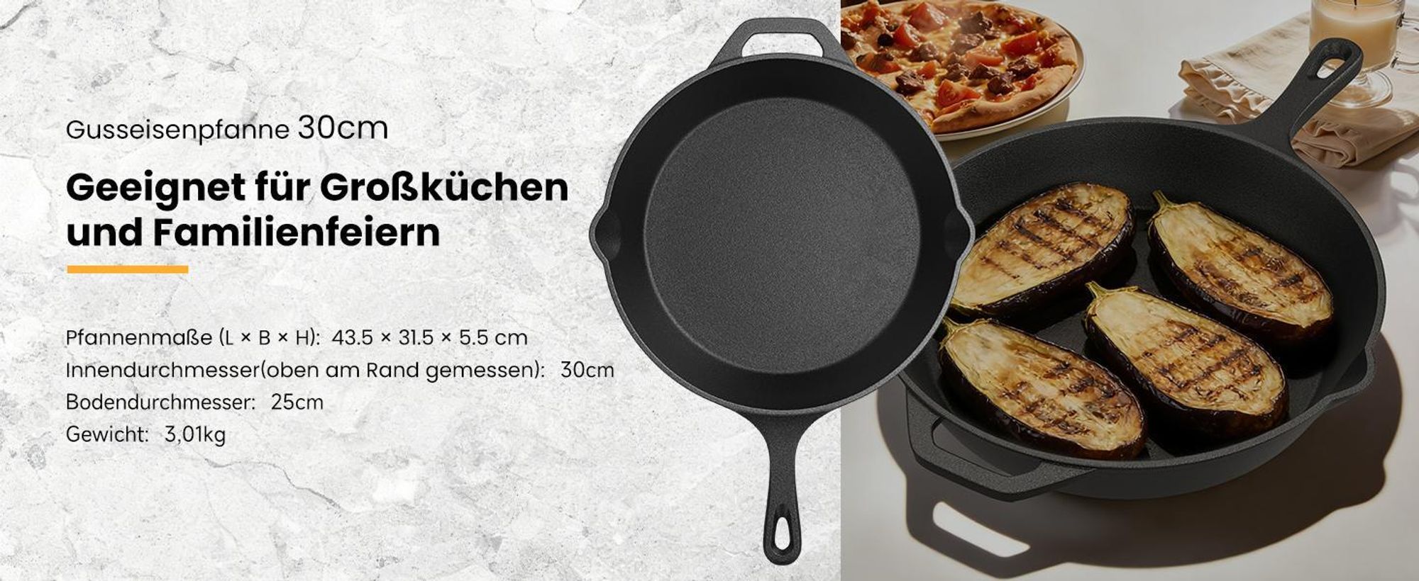 HOMELUX Gusseisenpfanne 26cm Pfanne Gusseisen Induktion Antihaft Eingebrannte Gusspfanne, Eisenpfanne Cast Iron Pan, Skillet Grillpfanne Steakpfanne