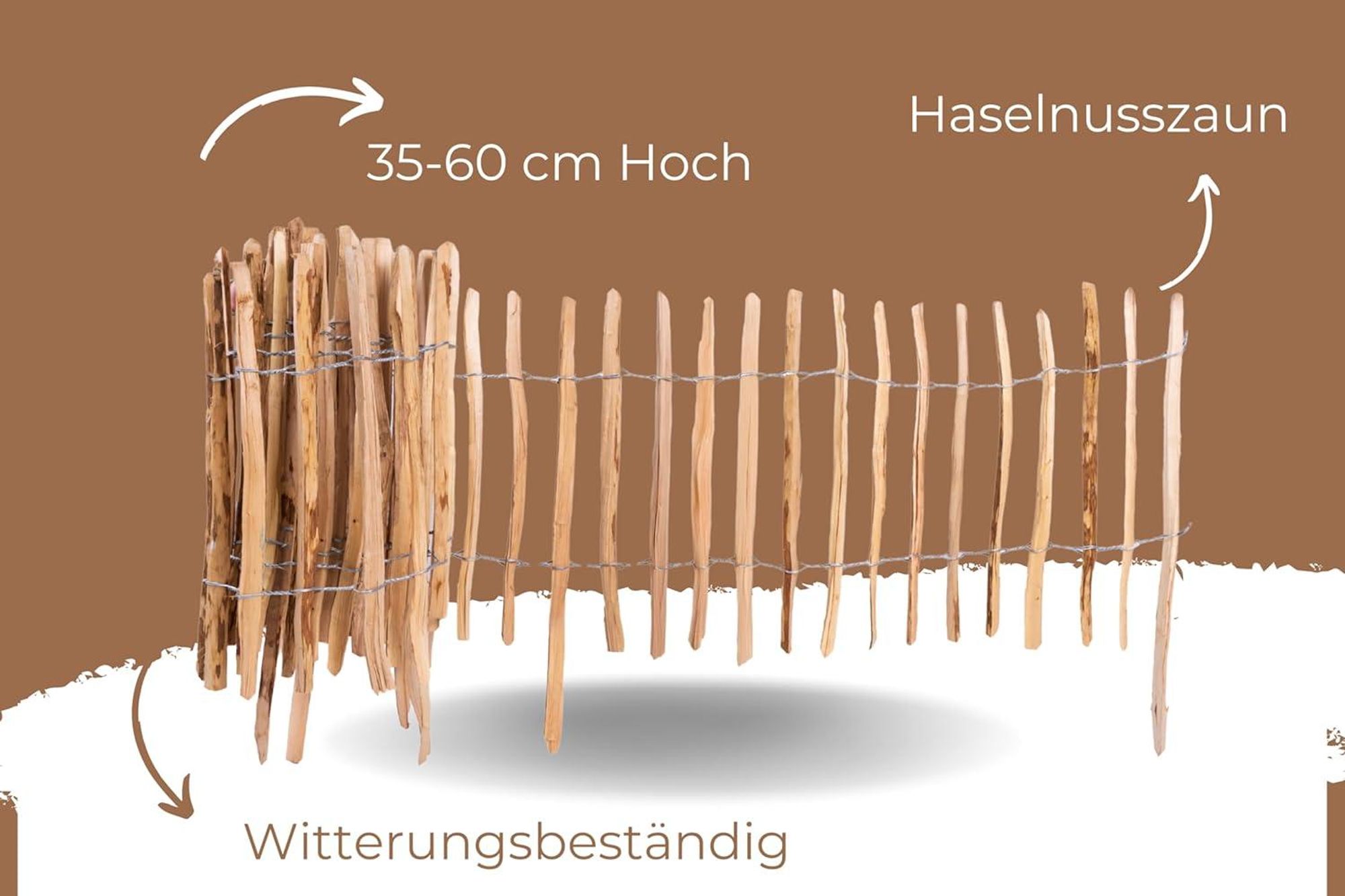 Ogrodzenia Wiklinowe Staketenzaun H:35 cm L:5m Lattenabstand 4-5 cm Gartenzaun Beetumrandung Haselnuss Holz Steckzaun Holzzaun Zaunelemente Rollzaun Rollboarder