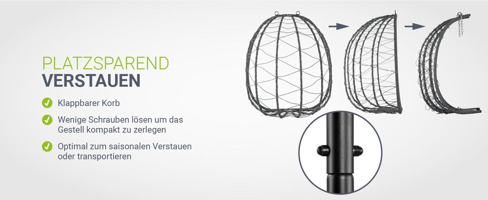 Juskys Hängesessel Aria mit Kissen - höhenverstellbar & faltbar - Polyrattan Hängeschaukel Outdoor & Indoor - Korbhängesessel bis 130kg Dunkelgrau