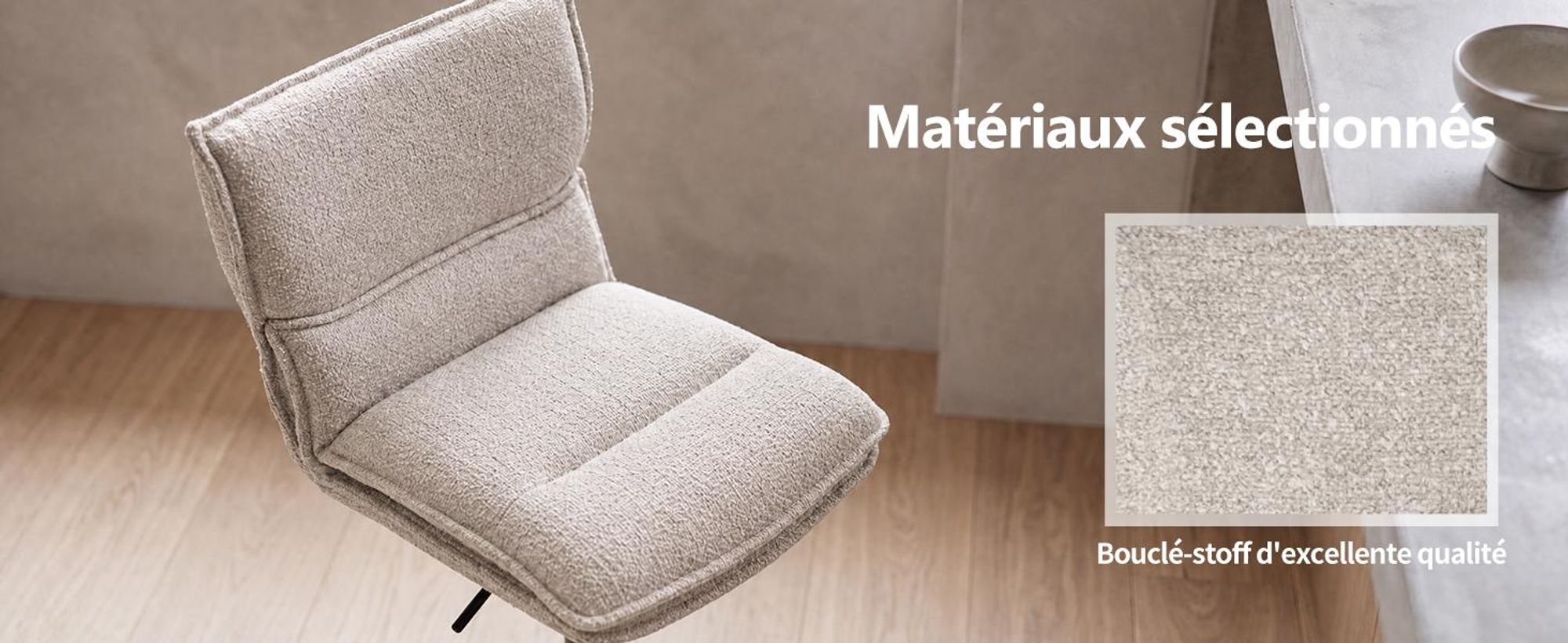 Duhome Chaise de bar, set de 2 tabourets de bar réglables en hauteur, pivotants, en bouclé, tabouret de cuisine avec repose-pieds, pour bistrot bar cuisine, beige