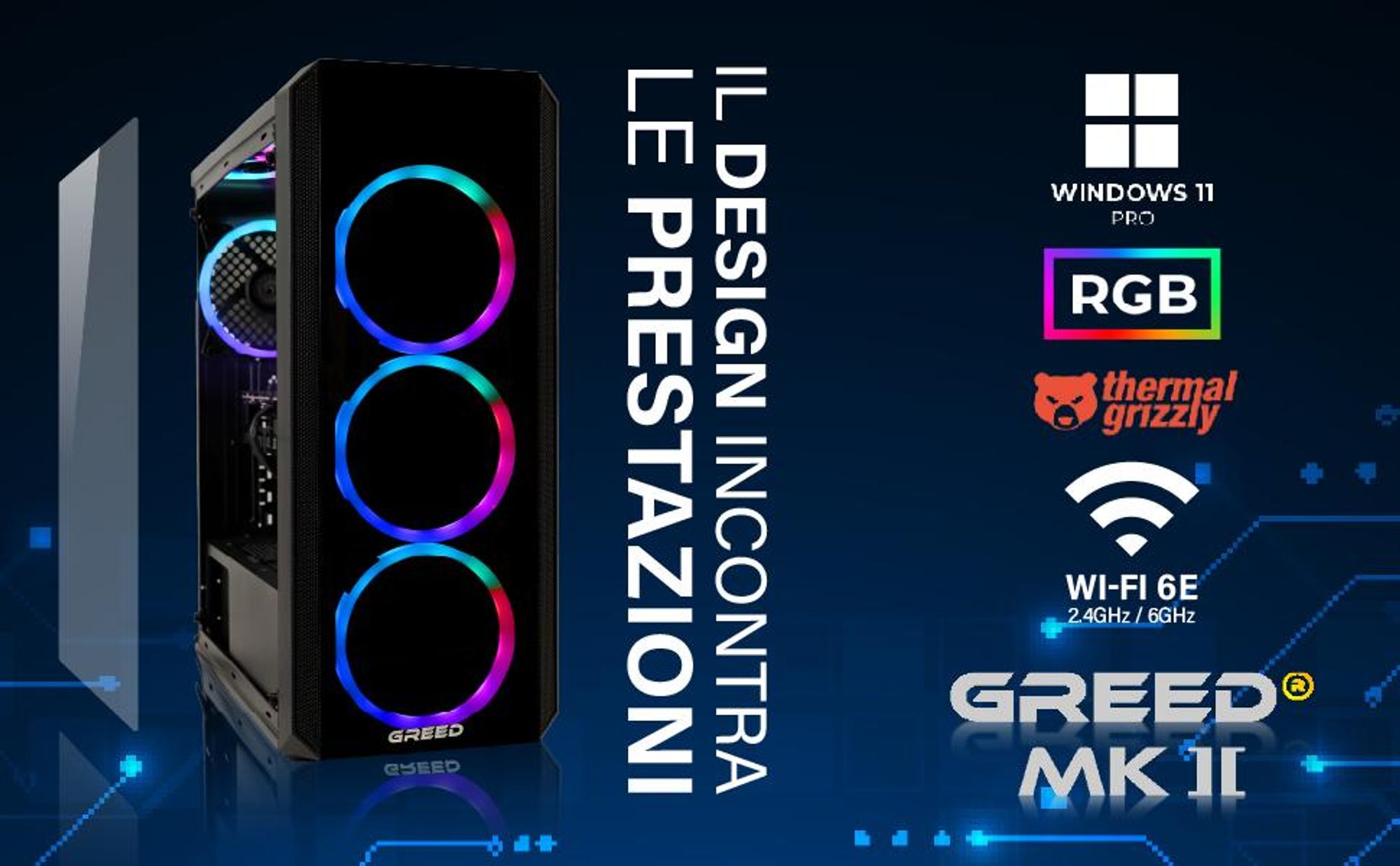 Greed® MK2 - PC Gaming - AMD Ryzen 7 5700X - RTX 5060Ti - 4K & Raytracing - Gaming Computer con 4,7 GHz - 32 GB DDR4 - SSD 1TB - WiFi + Windows 11 Pro