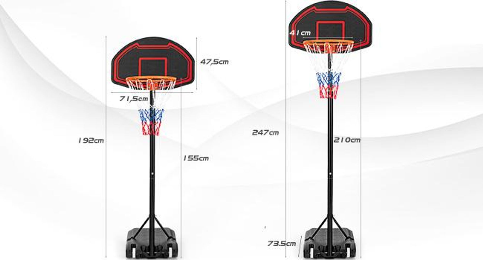 COSTWAY Basketballständer 155 - 210cm höhenverstellbar, Basketballkorb mit Ständer, Basketballanlage rollbar, Korbanlage geeignet für Innen- und Außenbereich