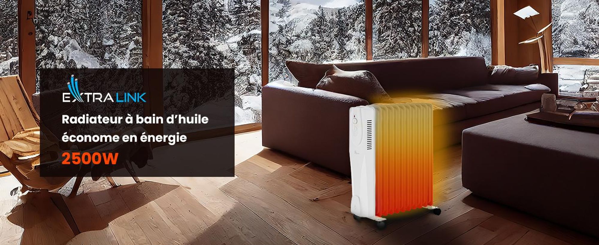 EXTRALINK Radiateur à huile 2500 W NY-25W1 chauffage électrique 11 ailettes radiateur électrique mobile avec thermostat