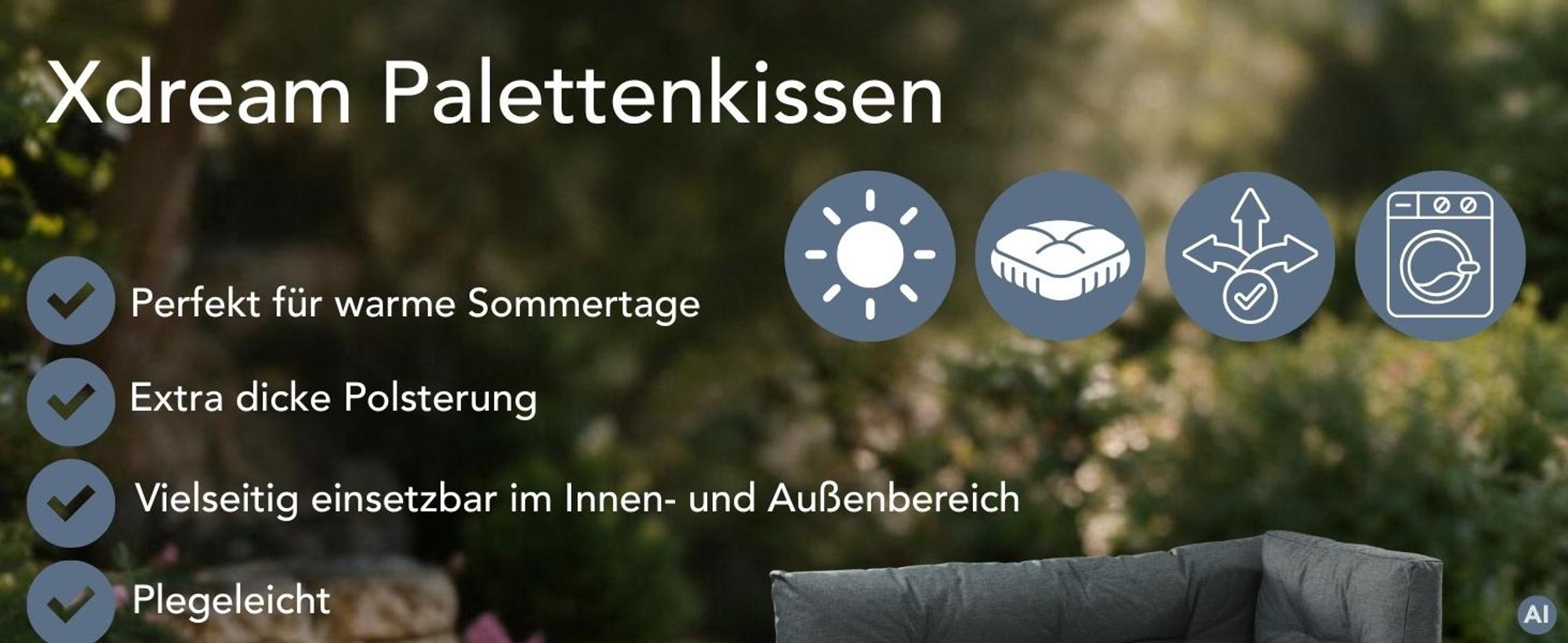 XDREAM Palettenkissen anthrazit | 2er Set Sitz- & Rückenkissen | Sitzkissen für Europaletten