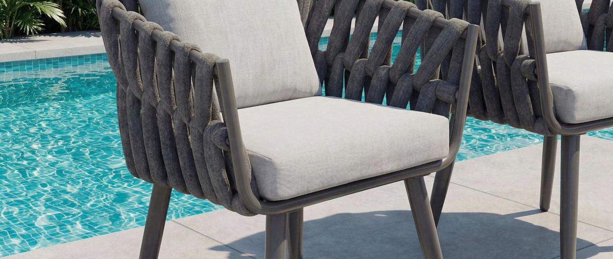 tectake Gartenmöbel-Set Lugano Tisch 2 Stühle Rope-Design Aluminium wetterfest Polster Sicherheitsglas Anthrazit 62x66x75cm Ø46cm