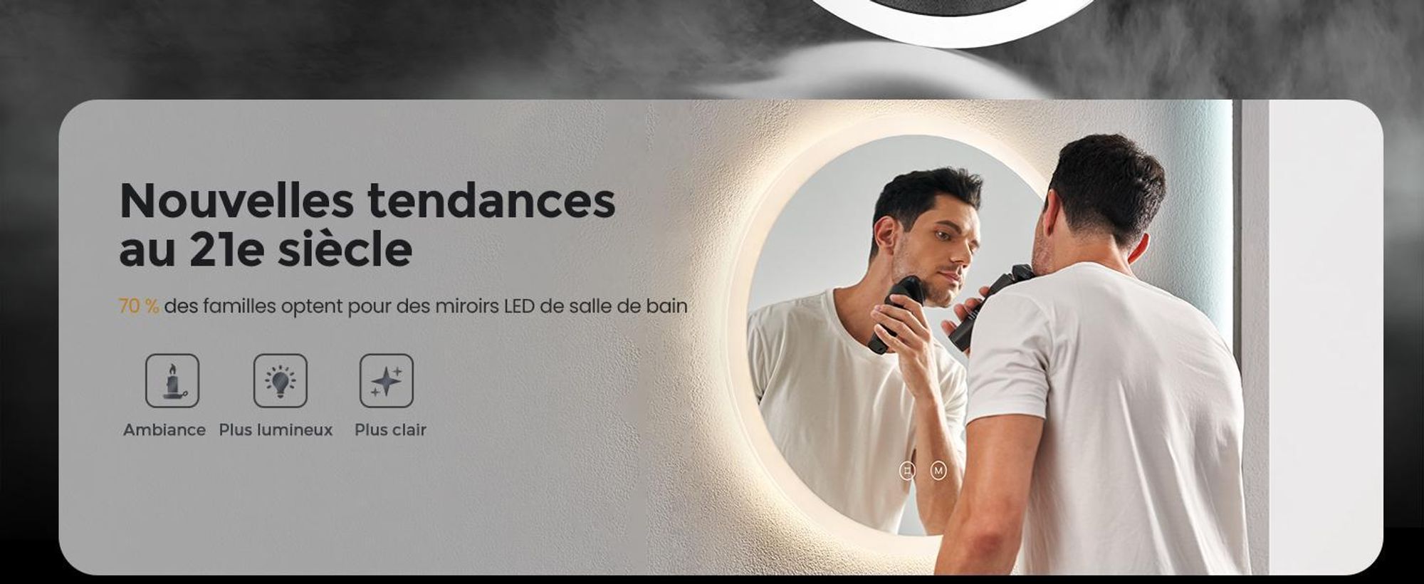 EMKE Miroir de salle de bain rond 50cm avec 3 couleurs de lumière LED + luminosité variable, interrupteur tactile Miroir de salle de bain antibuée et fonction mémoire Miroir mural