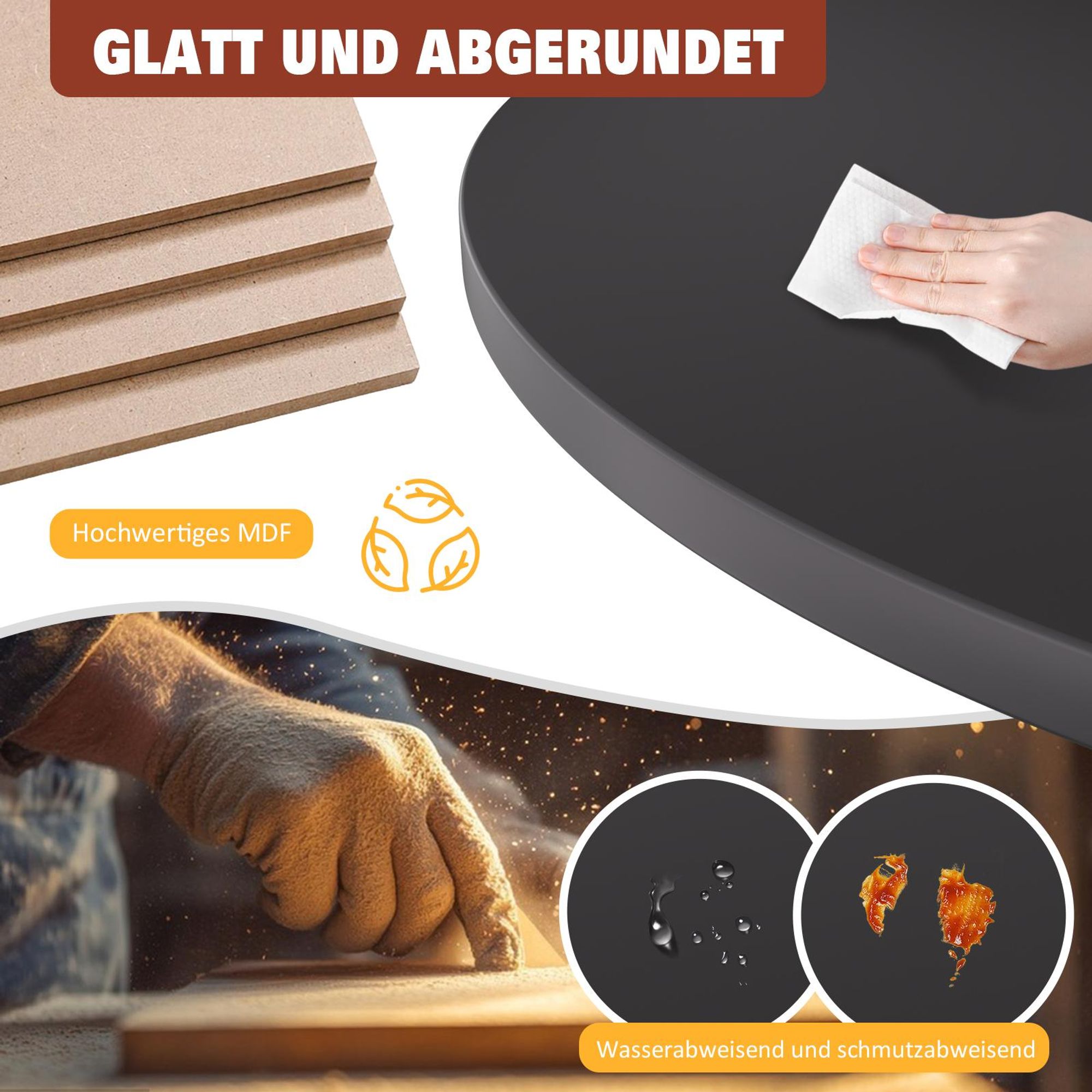 Ausziehbarer Esstisch 100–130 x 80 cm,für 4–6 Personen platzsparender Küchentisch mit leichtgängiger Teleskopschiene,Schwarz