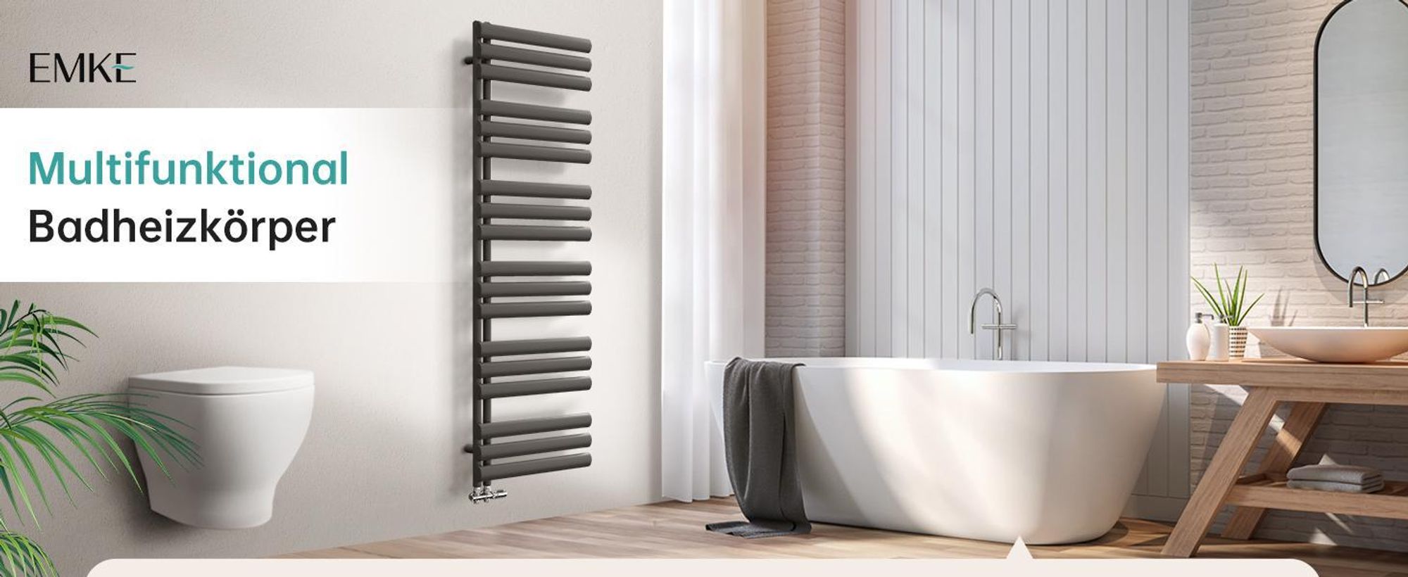 EMKE Badheizkörper Oval Röhren Badheizkörper Handtuchwärmer Rohrheizkörper Vertikal Seitenanschluss für Wasser Anthrazit 174×60cm ohne Heizstab