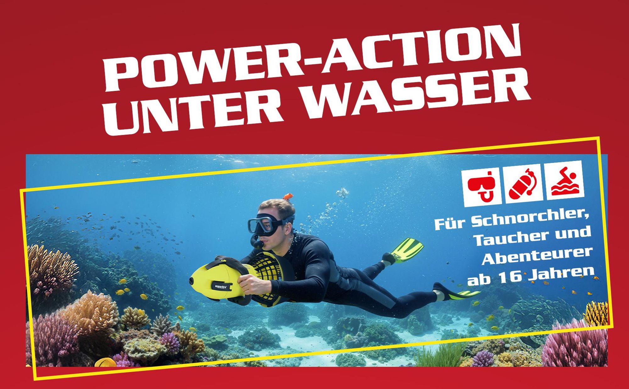 HECHT Wasser Scooter 4499 | 500W | bis 5,2 km/h Unterwasser | 50 min Laufzeit | mit Akku & Ladegerät