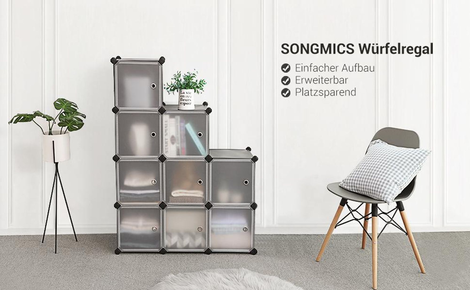 SONGMICS Regalsystem,Schuhregal,Set aus 9 Würfeln, Kleiderschrank aus Kunststoff