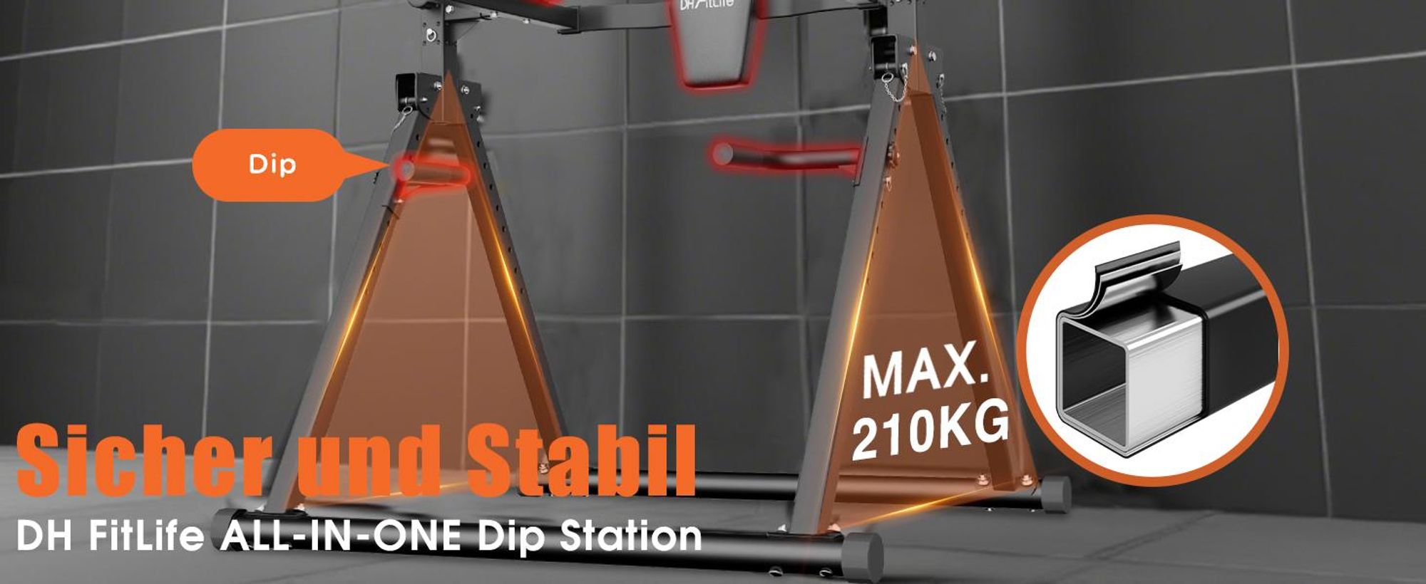 DH FitLife Faltbar Power Tower Dip Station bis 210kg – Klimmzugstation mit Dip-Barren & Rückentrainer, Fitness Station, Power Rack für Home Gym