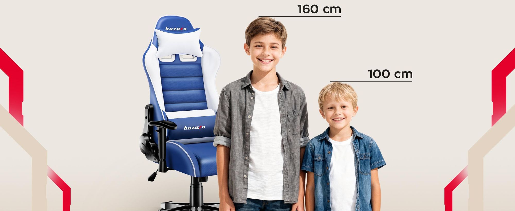 Huzaro Kinder Schreibtischstuhl Ranger 6.0 Gaming Stuhl Racing Sessel Bürostuhl Drehstuhl Gamer bis 130 kg Blau