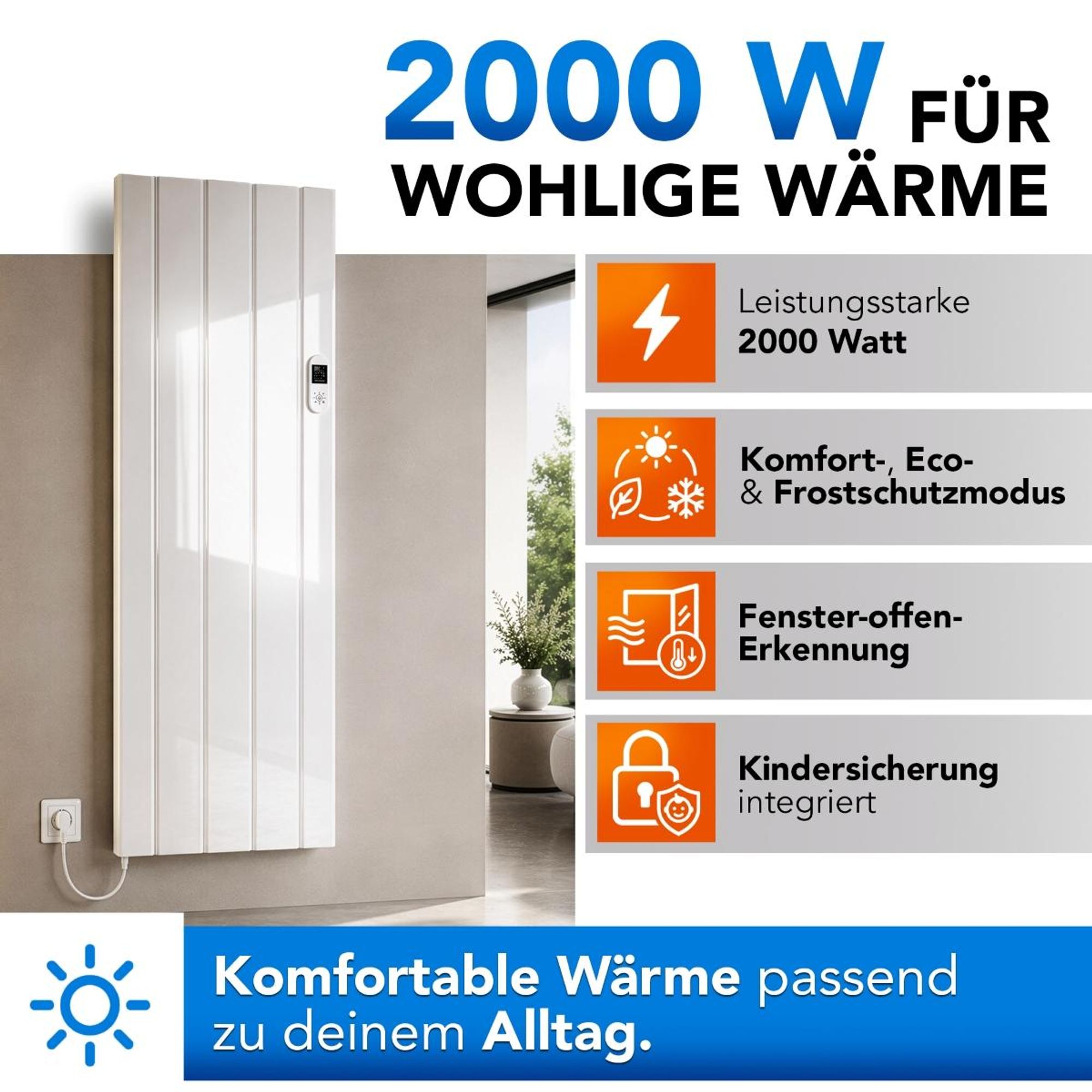 Belvit Elektroheizkörper, Smart WLAN Heizung, 2000W, Thermostat, Weiß Hochglanz