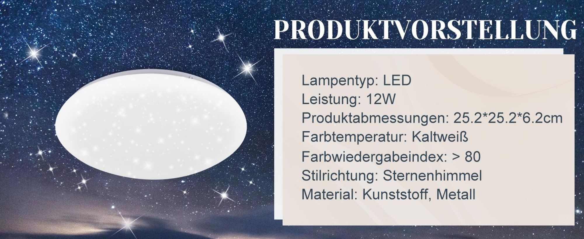 ZMH Deckenlampe LED 12W Deckenleuchte Ø25cm Kinderzimmerlampe Sternenhimmel 6000K Deckenbeleuchtung Flur Rund für Kinderzimmer Wohnzimmer Schlafzimmer