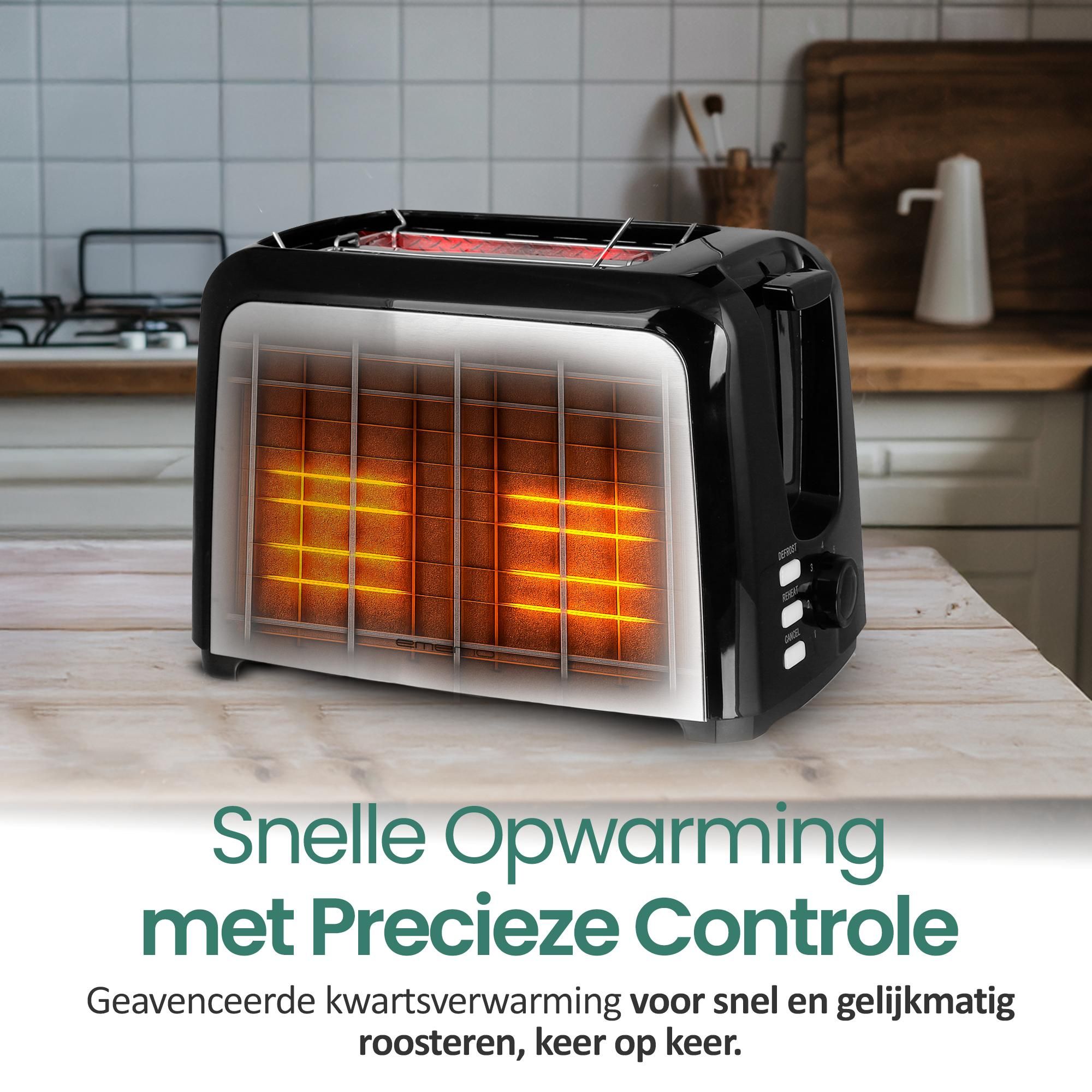 Emerio Broodrooster TO-123924 – 750 W – 2 Sleuven – RVS – Zilverkleurig