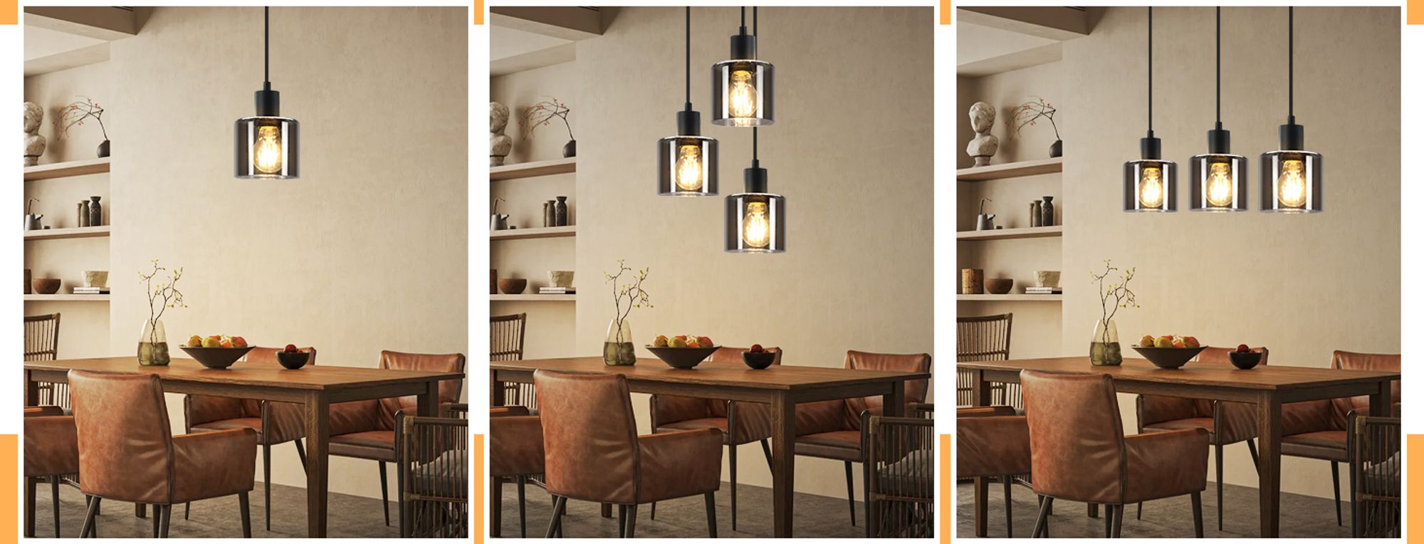 ZMH Pendelleuchte Schwarz Pendellampe 3 Flammig Glas Esstisch Hängelampe Vintage E27 Hängeleuchte Industrial Eckig für Esszimmer Wohnzimmer Hotel Büro
