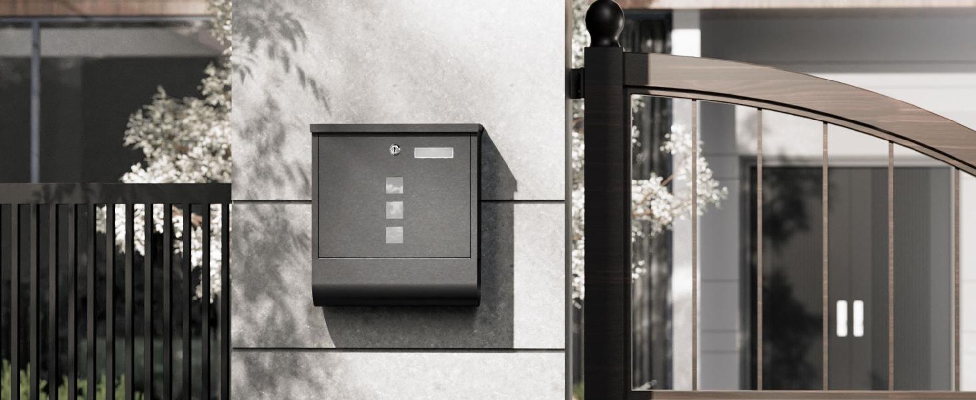 Wiltec Briefkasten mit Zeitungsrolle, schwarz, 305 x 100 x 338 mm, Wandbriefkasten mit Namensschild, Sichtfenstern, Schloss und Zeitungsrolle, Postkasten aus pulverbeschichtetem Stahl