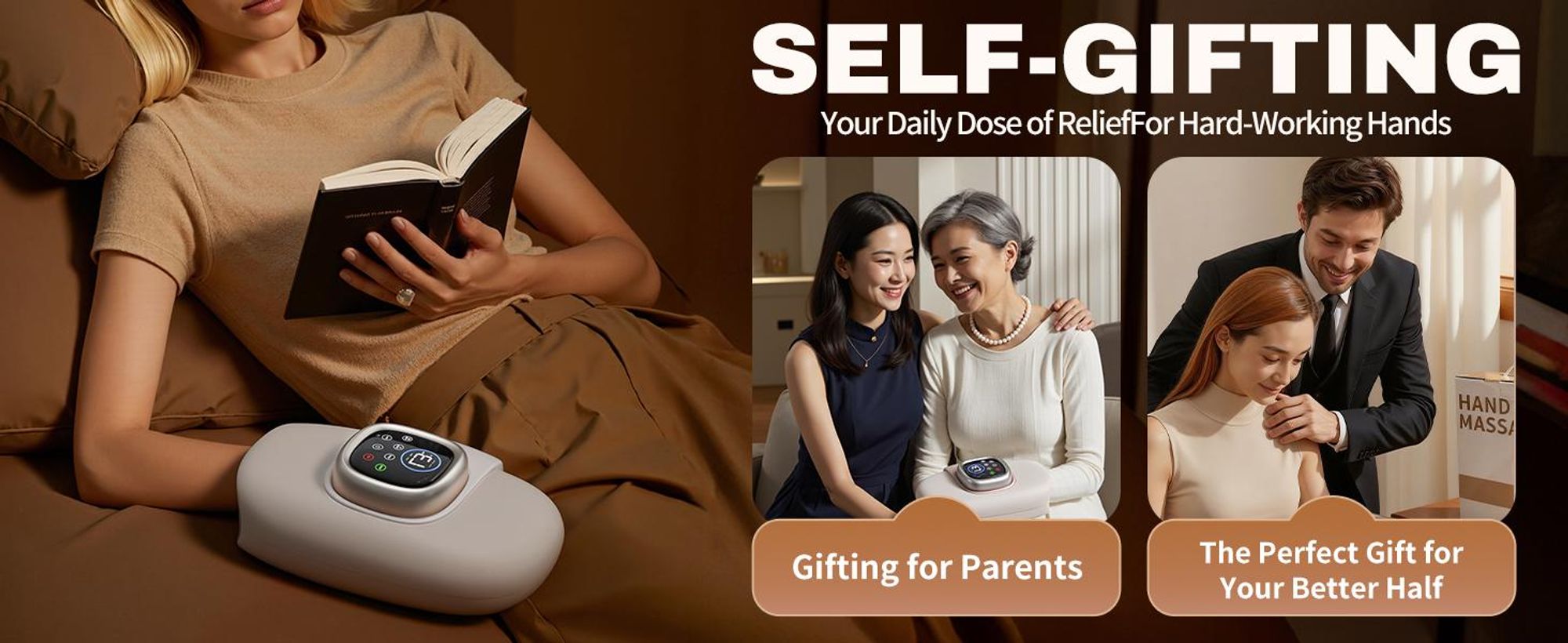 Handmassagegerät Elektrisch mit 3D Kompression & Wärme, Kabellos, LED, zur Entlastung bei Taubheit & Gelenkschmerzen, Hand Massage Wellness Geschenk