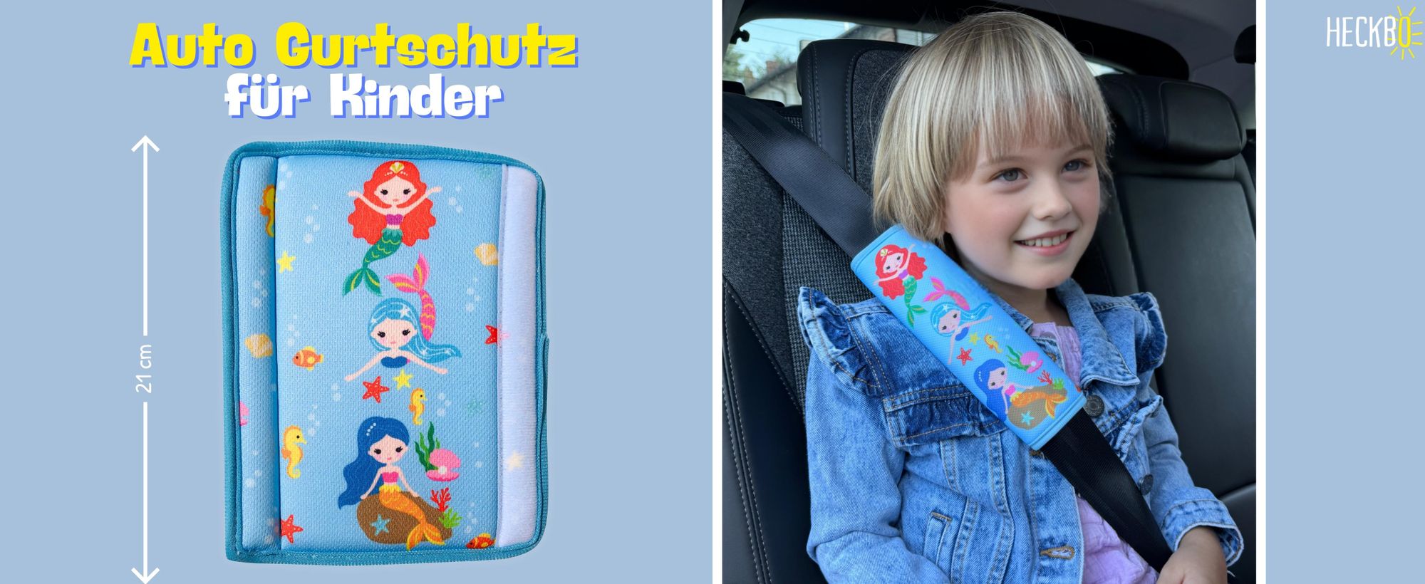 2x HECKBO® Auto Kinder Gurtschutz Sicherheitsgurt Schulterpolster Schulterkissen Autositze Fahrrad Fahrradsitz Gurtpolster mit Meerjungfrau