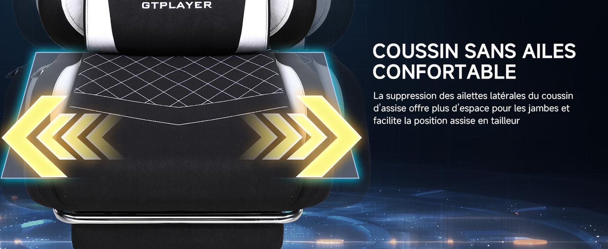 Chaise de jeu GTPLAYER, Chaise de jeu ergonomique en tissu avec soutien lombaire, Chaise PC avec dossier élargi, supporte jusqu'à 150 kg, Schwa