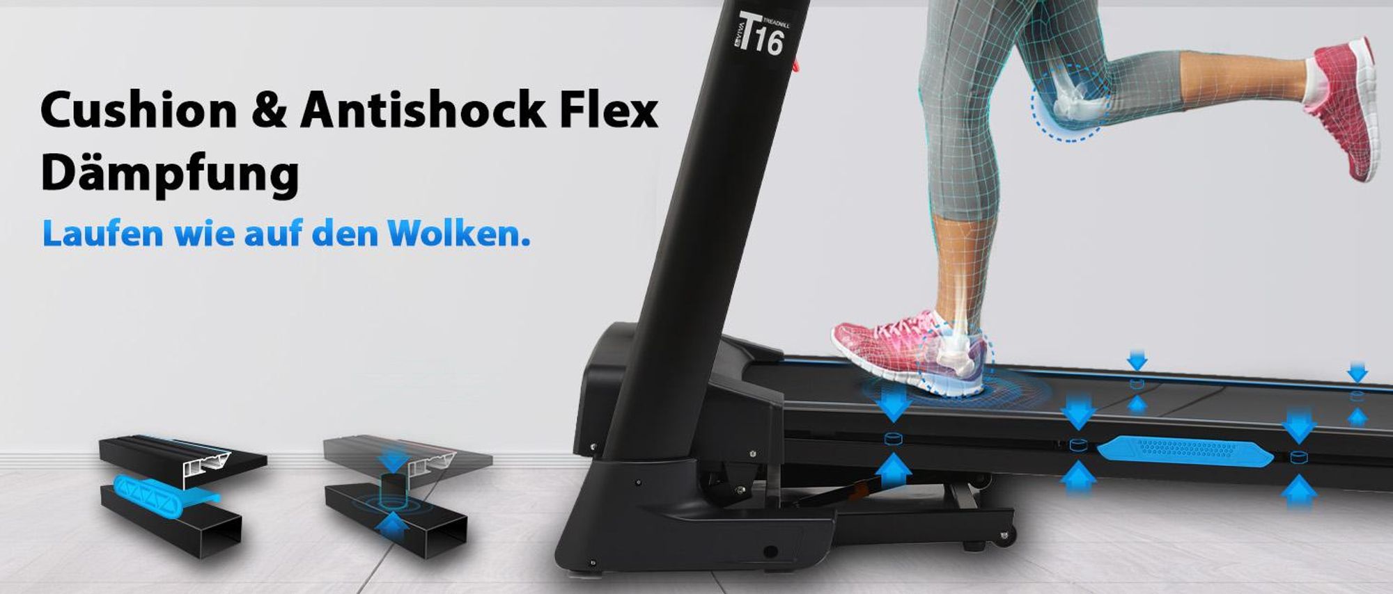 Laufband klappbar AsVIVA T16 Heimtrainer mit Bluetooth bis 18 km/h 18% Steigung bis 150kg für Zuhause